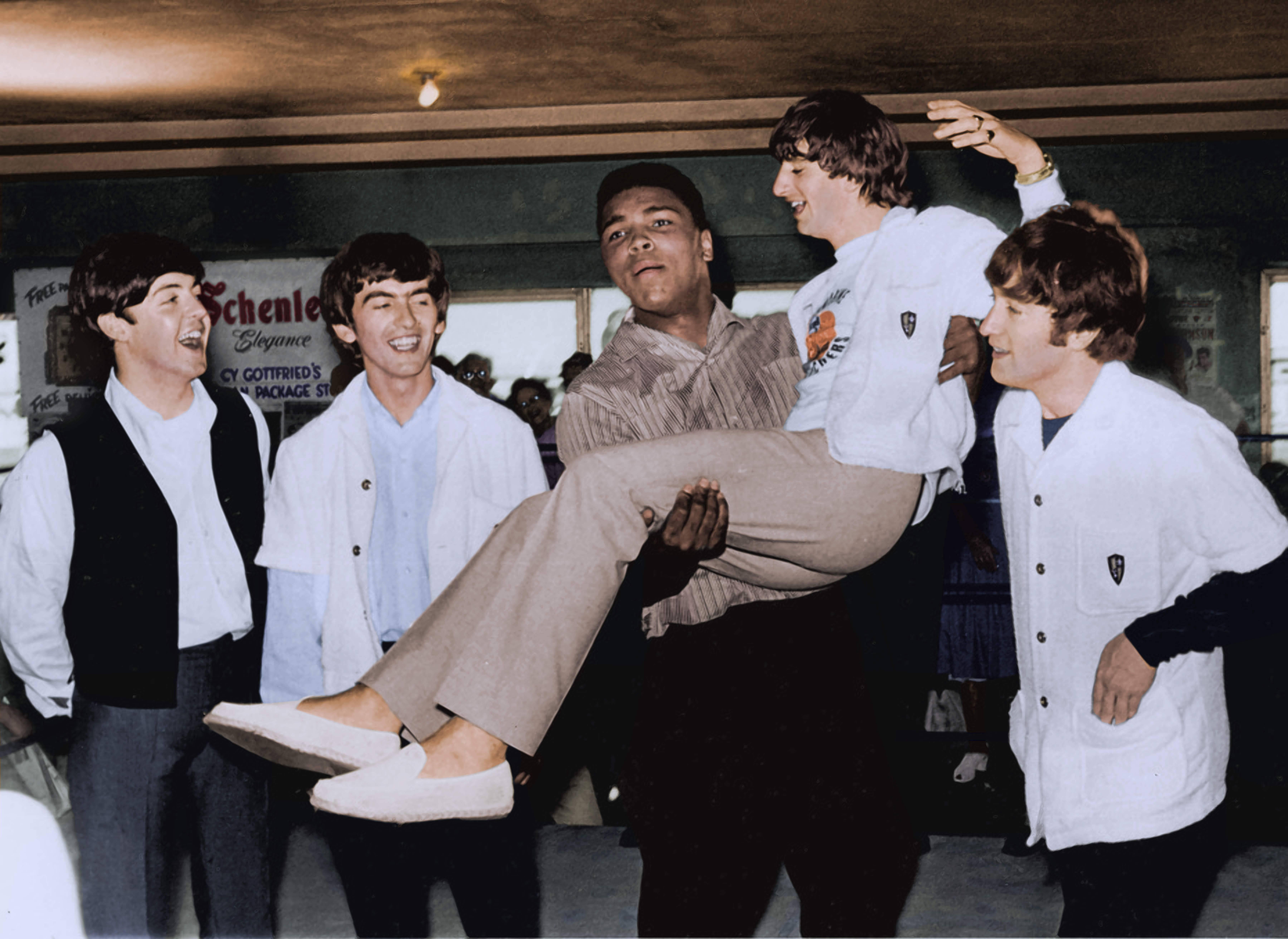 Unknown Color Photograph - Muhammad Ali and The Beatles Miami, Colorized Fine Art Print