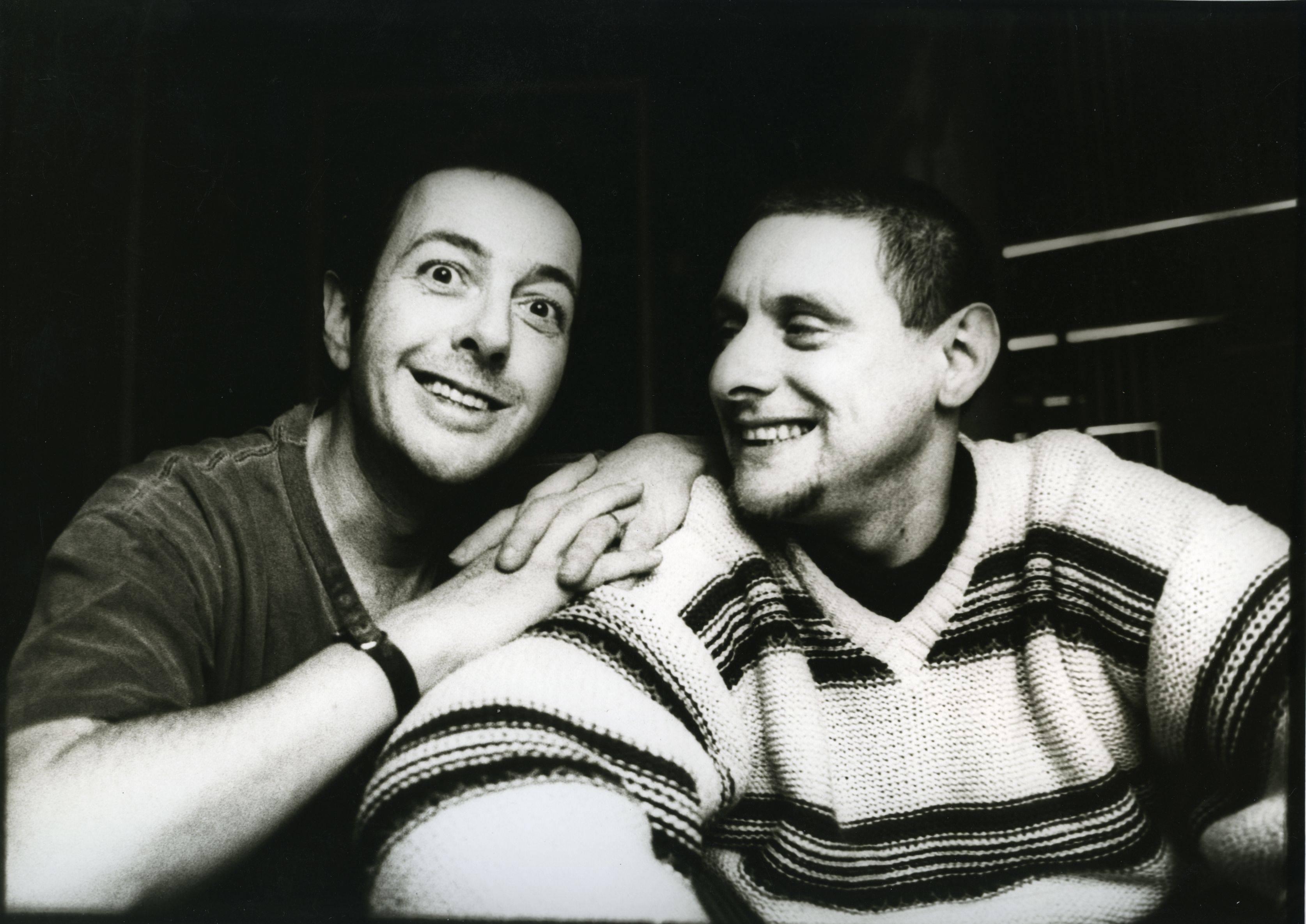 Martyn Goodacre Black and White Photograph - Joe Strummer and Sean Ryder of The Clash Vintage Original Photograph