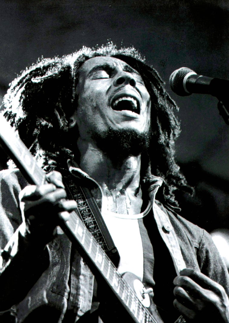 Unknown - Bob Marley Singing Into Microphone Fine Art Print For Sale at