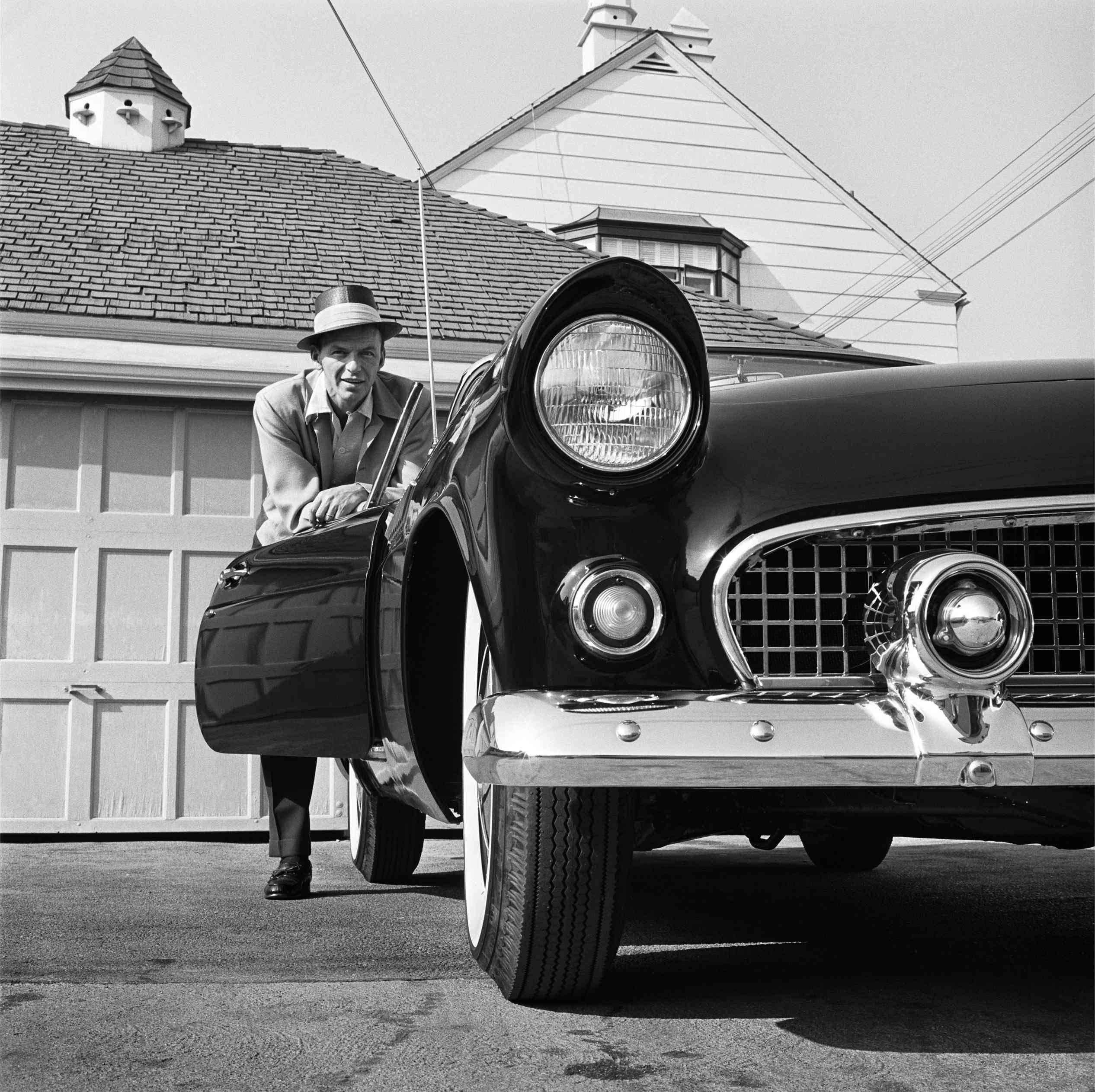 Frank Worth Portrait Photograph - Frank Sinatra Leaning on T-Bird Fine Art Print