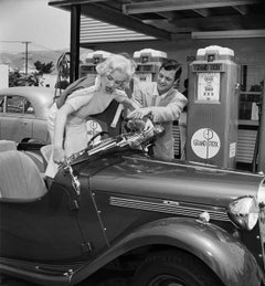 Vintage Mamie Van Doren and Richard Long Getting Gas Fine Art Print