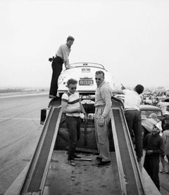 Vintage James Dean Standing with Porsche at Car Rally Fine Art Print
