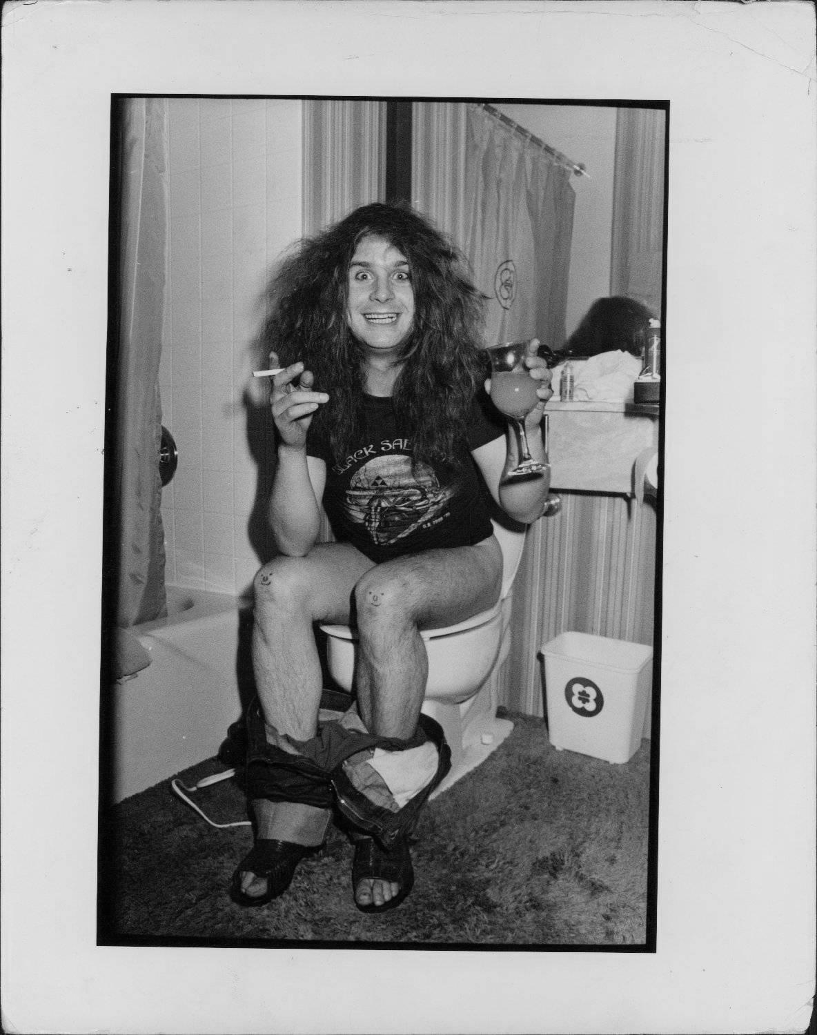 Unknown Black and White Photograph - Ozzy Osbourne on Toilet Vintage Original Photograph