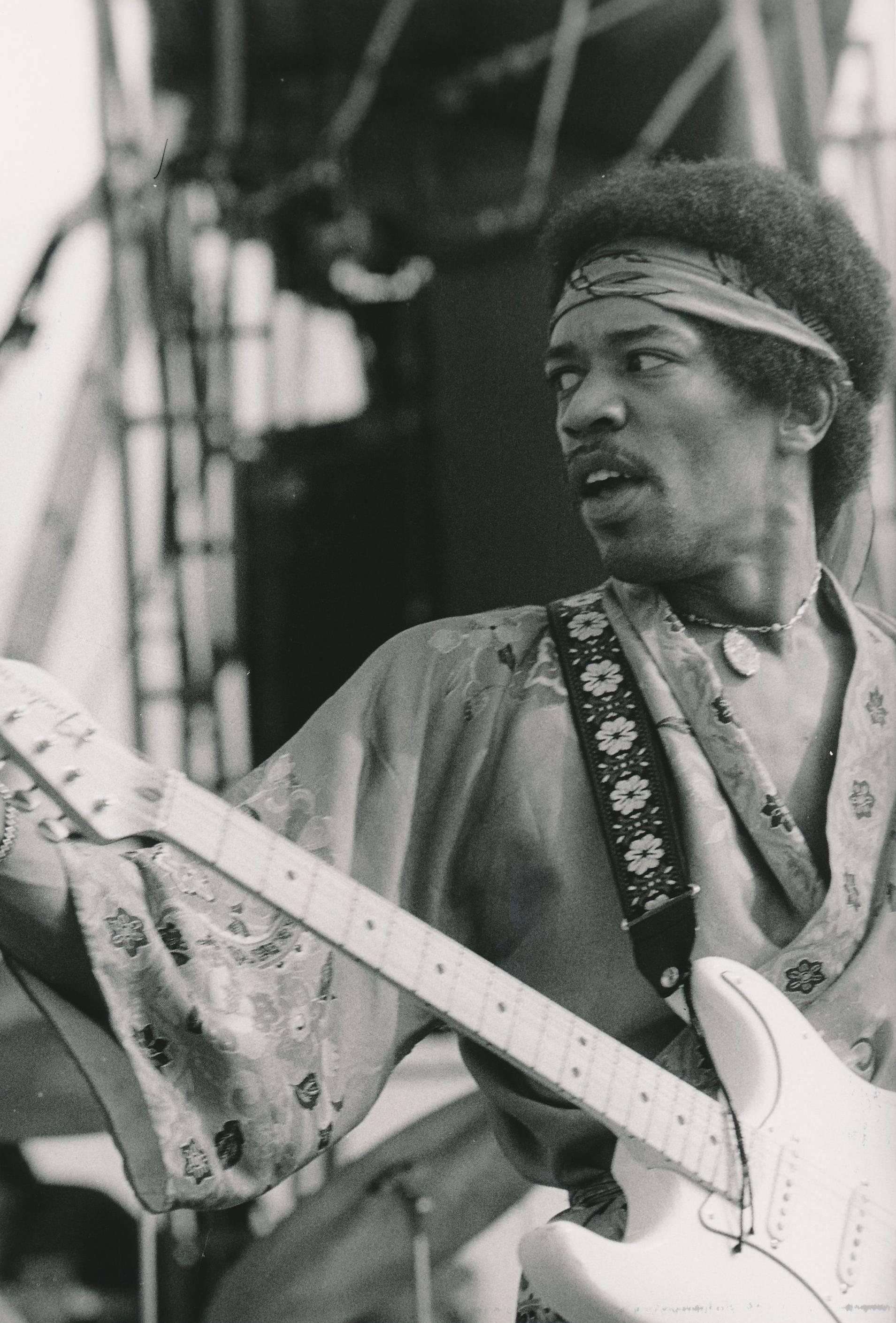 Unknown Black and White Photograph - Jimi Hendrix Iconic Portrait on Stage Fine Art Print