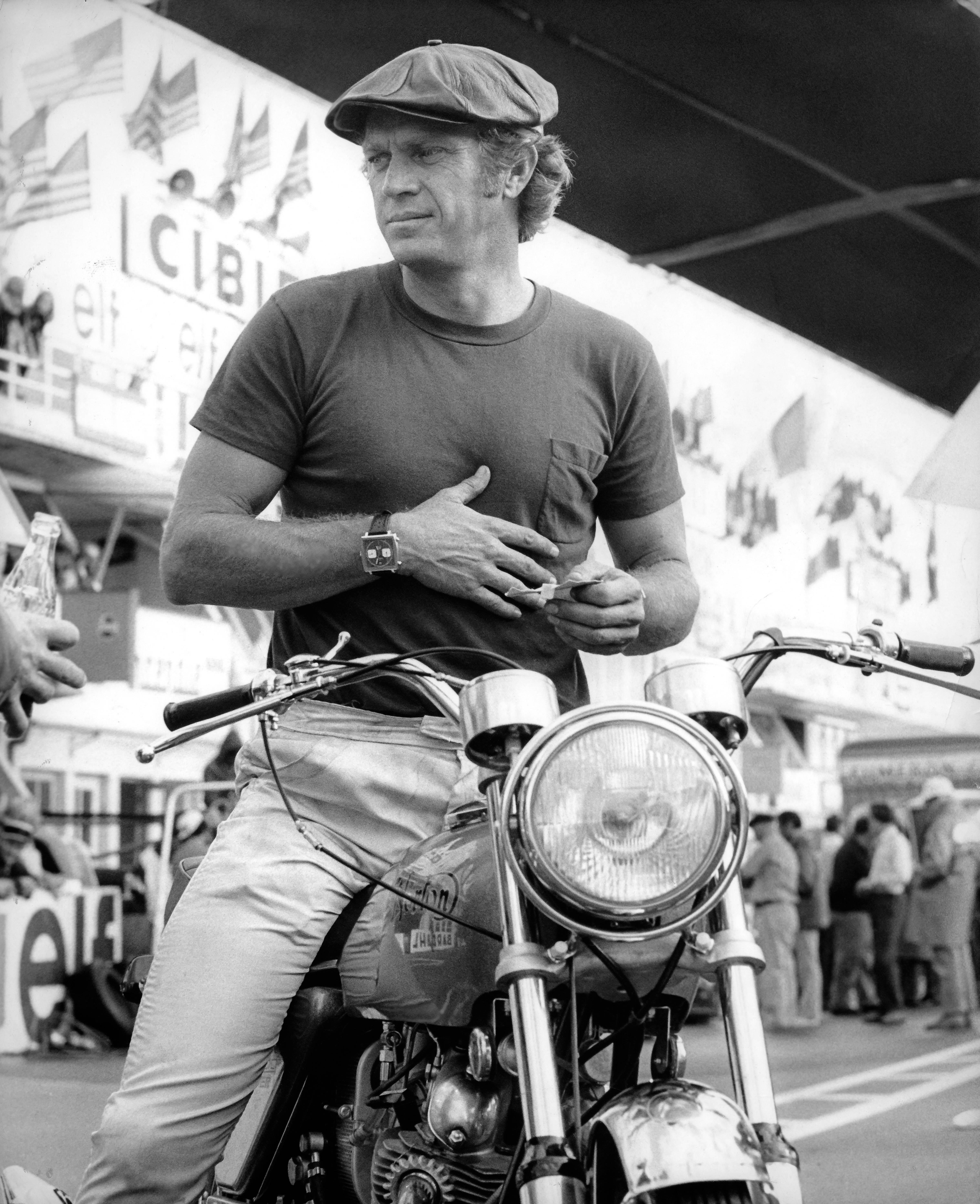 Unknown Black and White Photograph - Steve McQueen on Motorcycle Fine Art Print