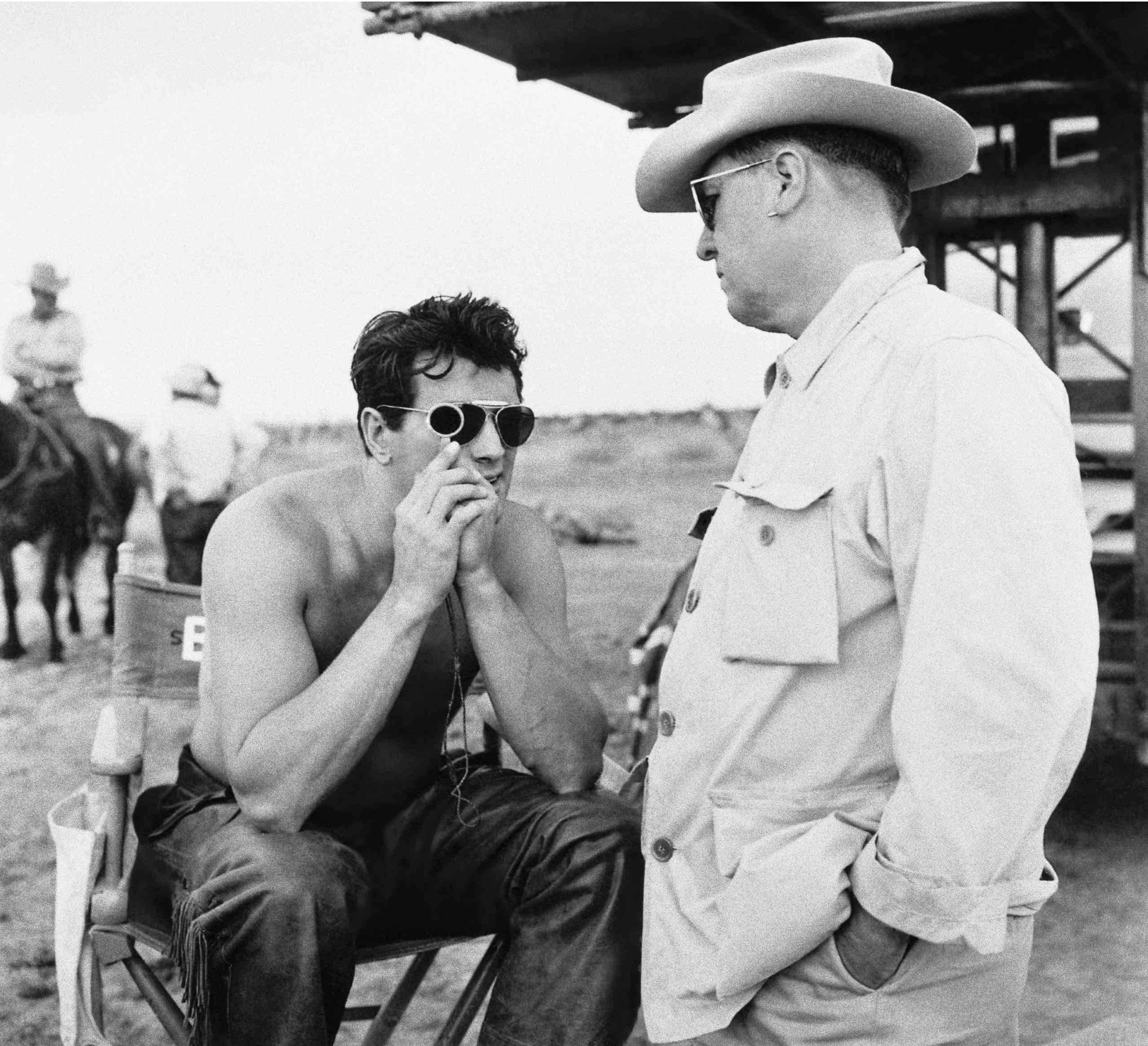 Frank Worth Black and White Photograph - Rock Hudson and George Stevens on the Set of Giant Fine Art Print