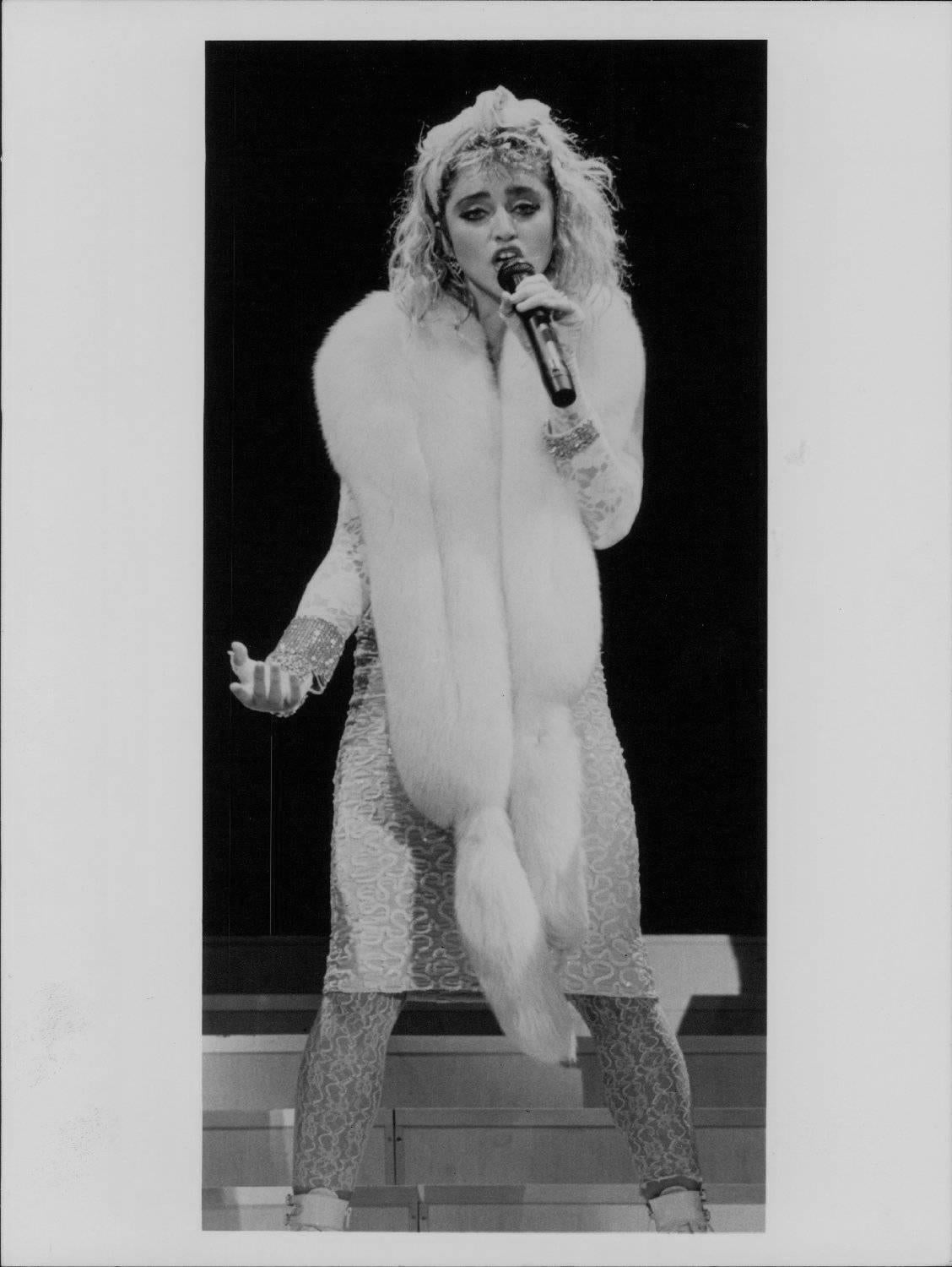 Ebet Roberts Portrait Photograph - Madonna Performing on Stage in White Vintage Original Photograph