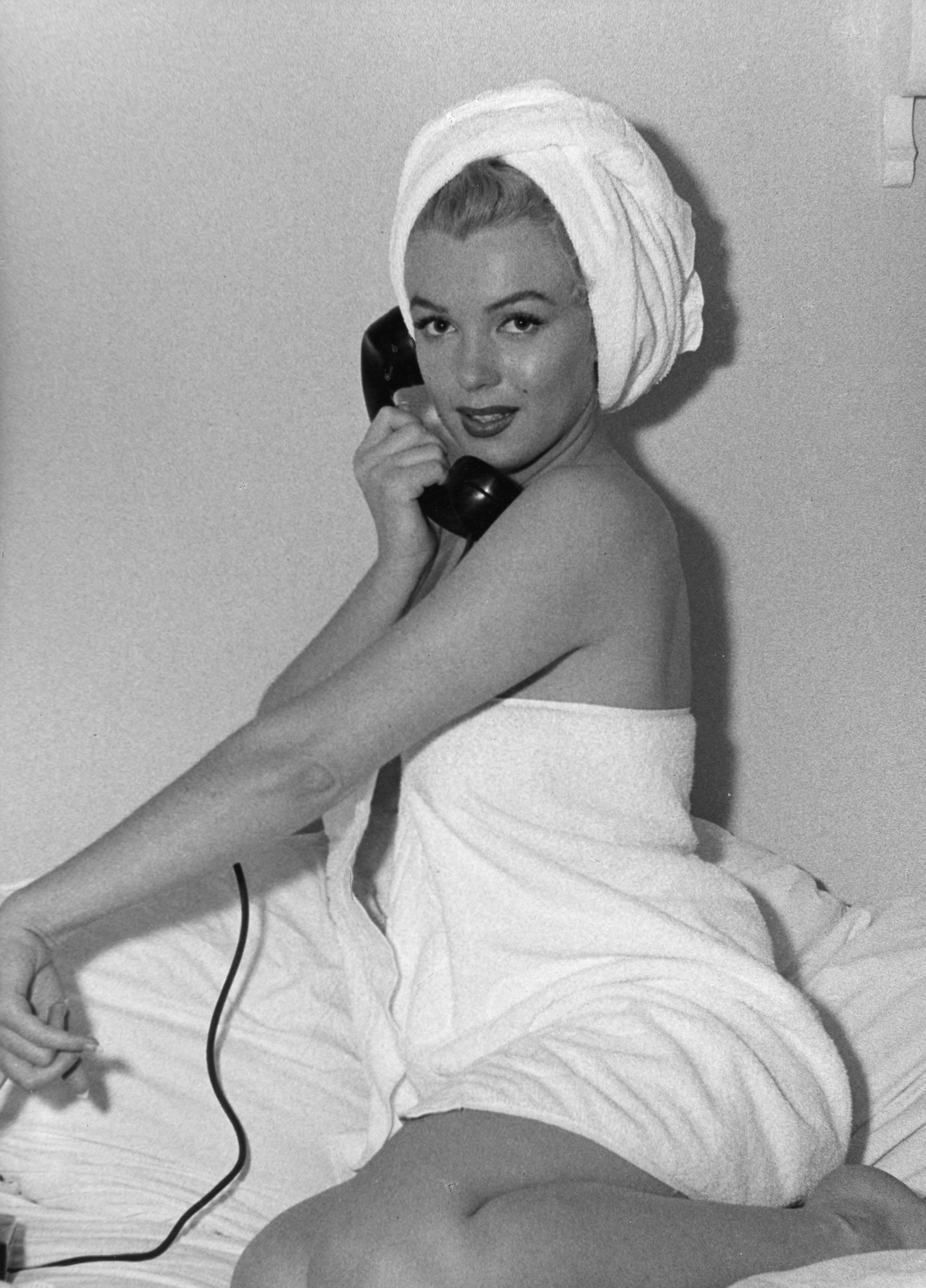 Andre de Dienes Black and White Photograph - Marilyn Monroe in Towel Oversized Vintage Original Photograph