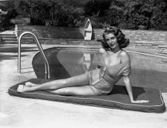Vintage Rita Hayworth Sunbathing Poolside Fine Art Print
