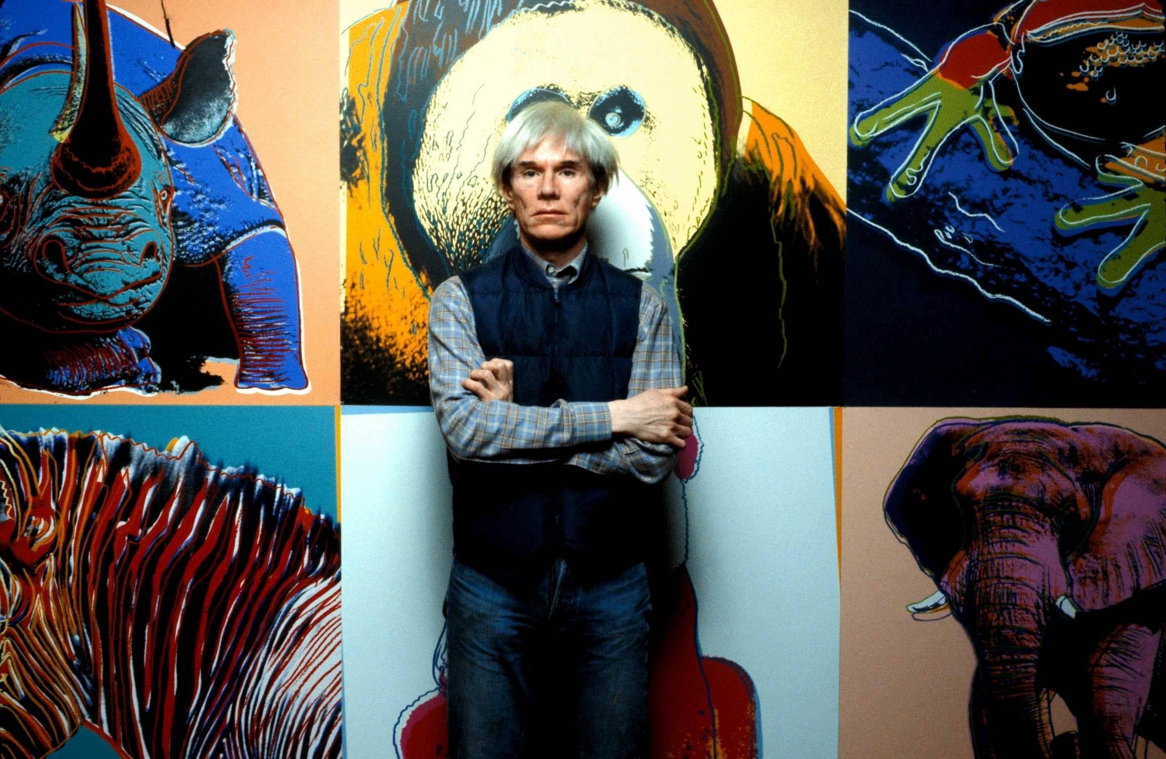 Adam Scull Color Photograph - Andy Warhol in front of His Work, Pine Barren Tree Frog II. Fine Art Print