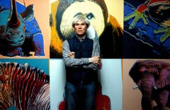 Andy Warhol in front of His Work, Pine Barren Tree Frog II. Fine Art Print