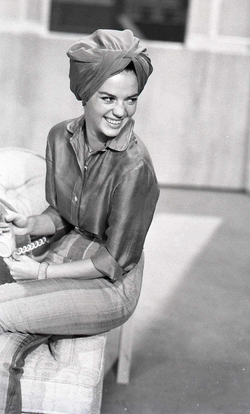 Larry Barbier Black and White Photograph - Natalie Wood Smiling with Headwrap Fine Art Print