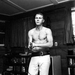 Shirtless Steve McQueen Holding Gun Fine Art Print