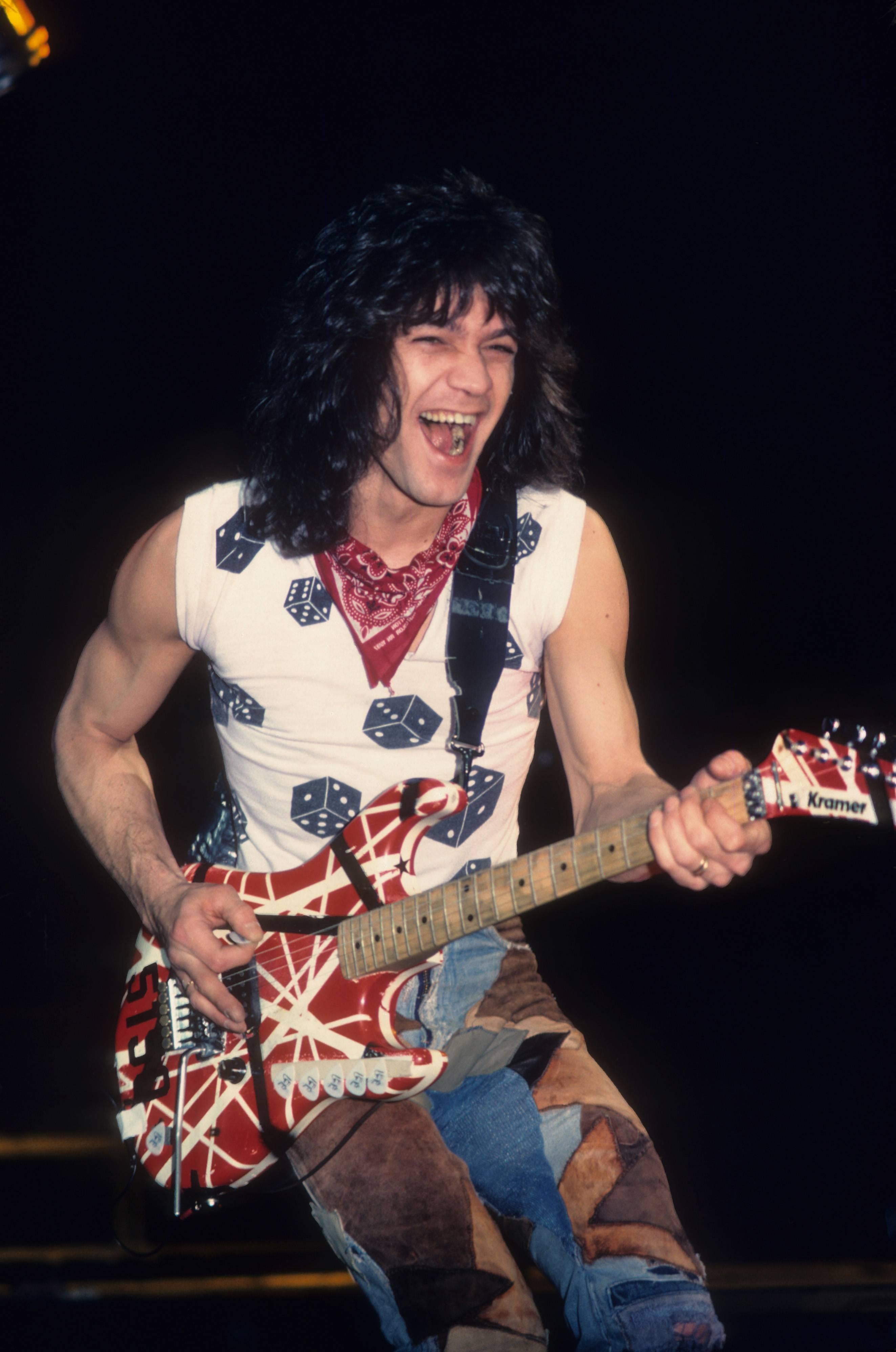 David Plastik Color Photograph - Eddie Van Halen Rocking Out and Smiling Fine Art Print