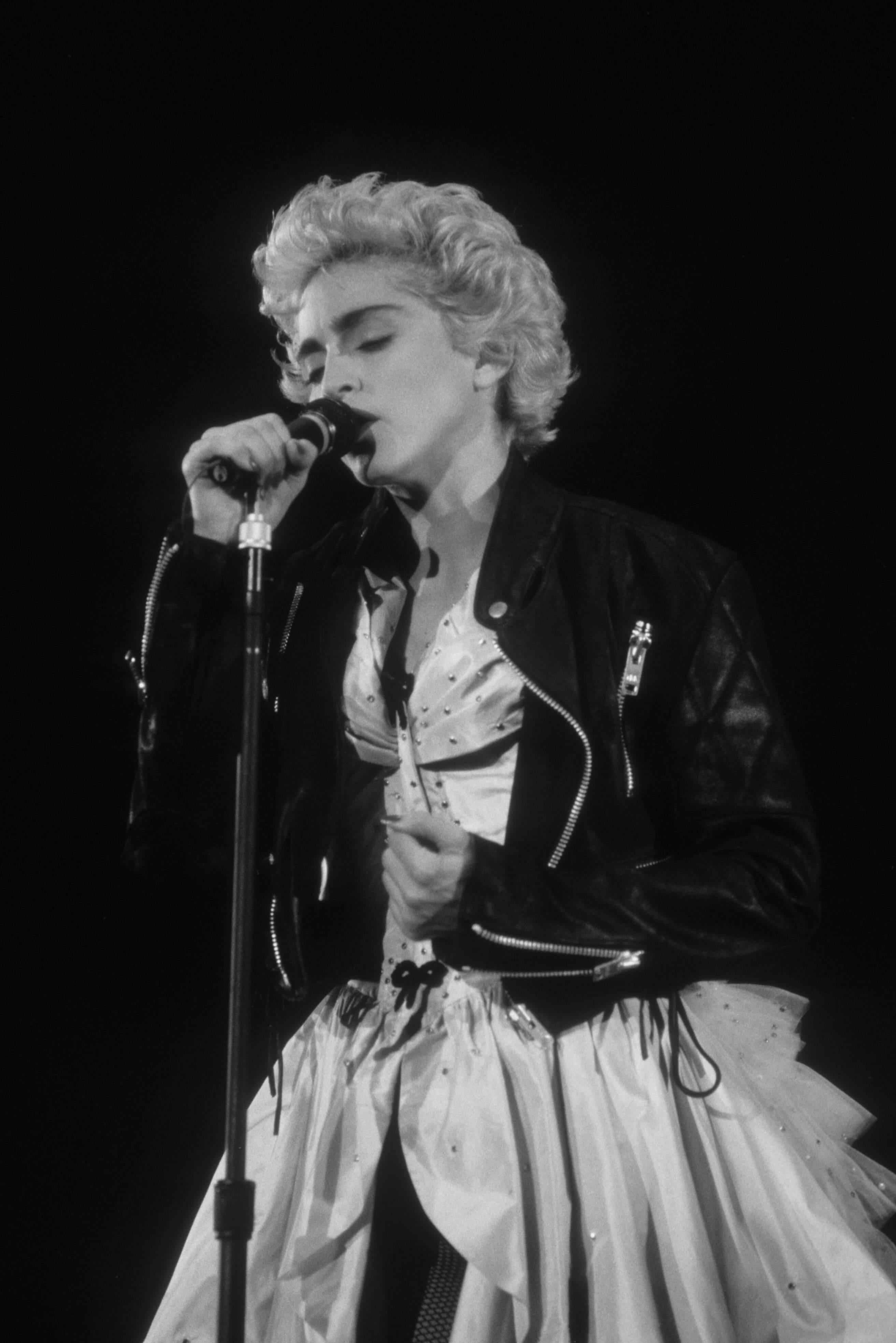 David Plastik Portrait Photograph - Madonna Singing into Microphone Fine Art Print