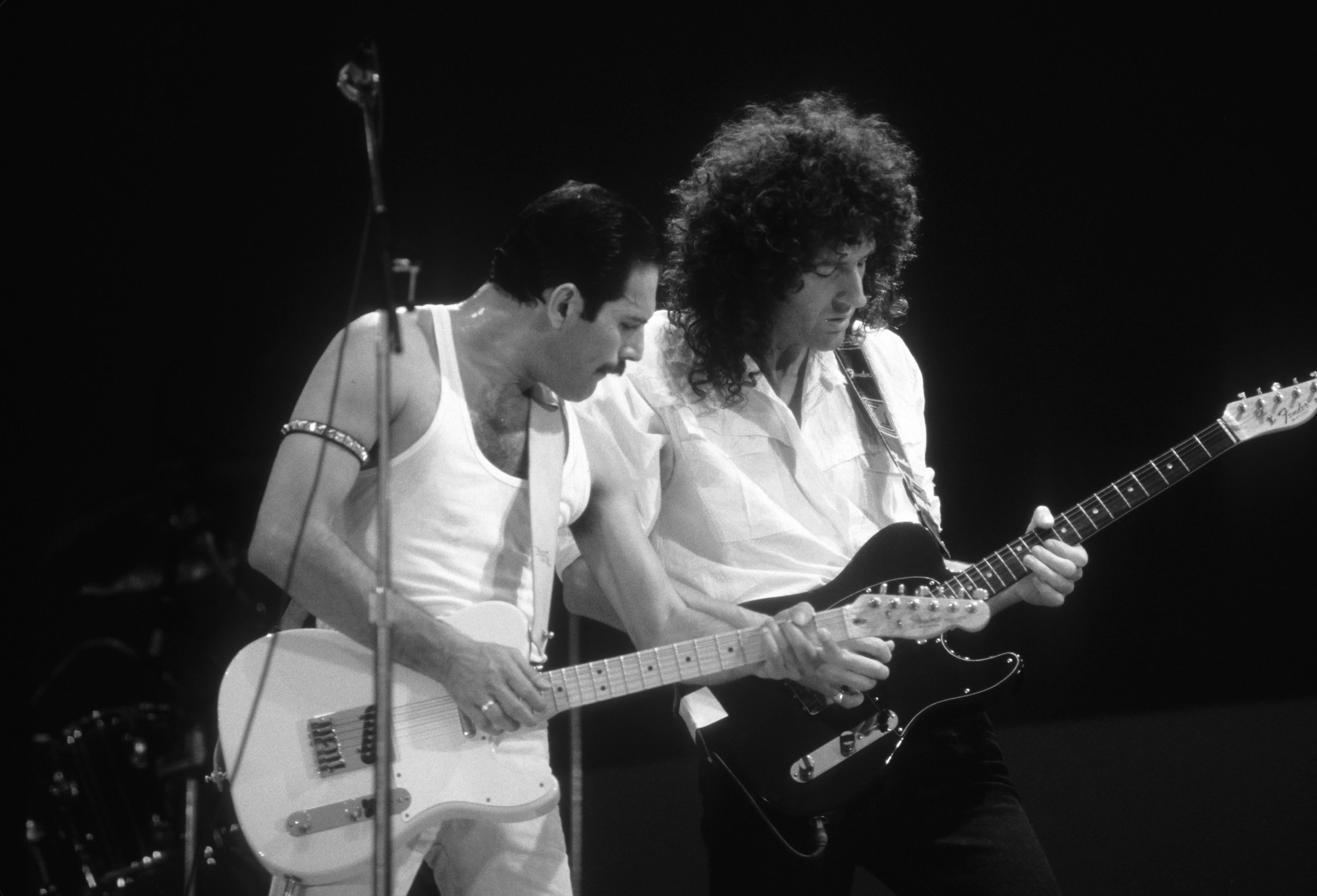 David Plastik Portrait Photograph - Brian May and Freddie Mercury of Queen Performing Fine Art Print