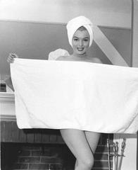 Marilyn Monroe Nude with Towel by Fireplace Vintage Oversized Print
