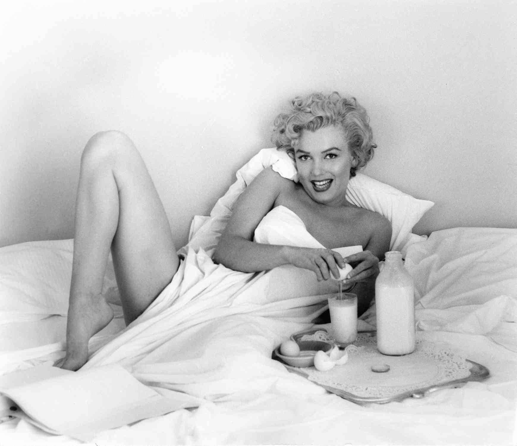 Andre de Dienes Black and White Photograph - Marilyn Monroe Breakfast In Bed Oversized Vintage Print