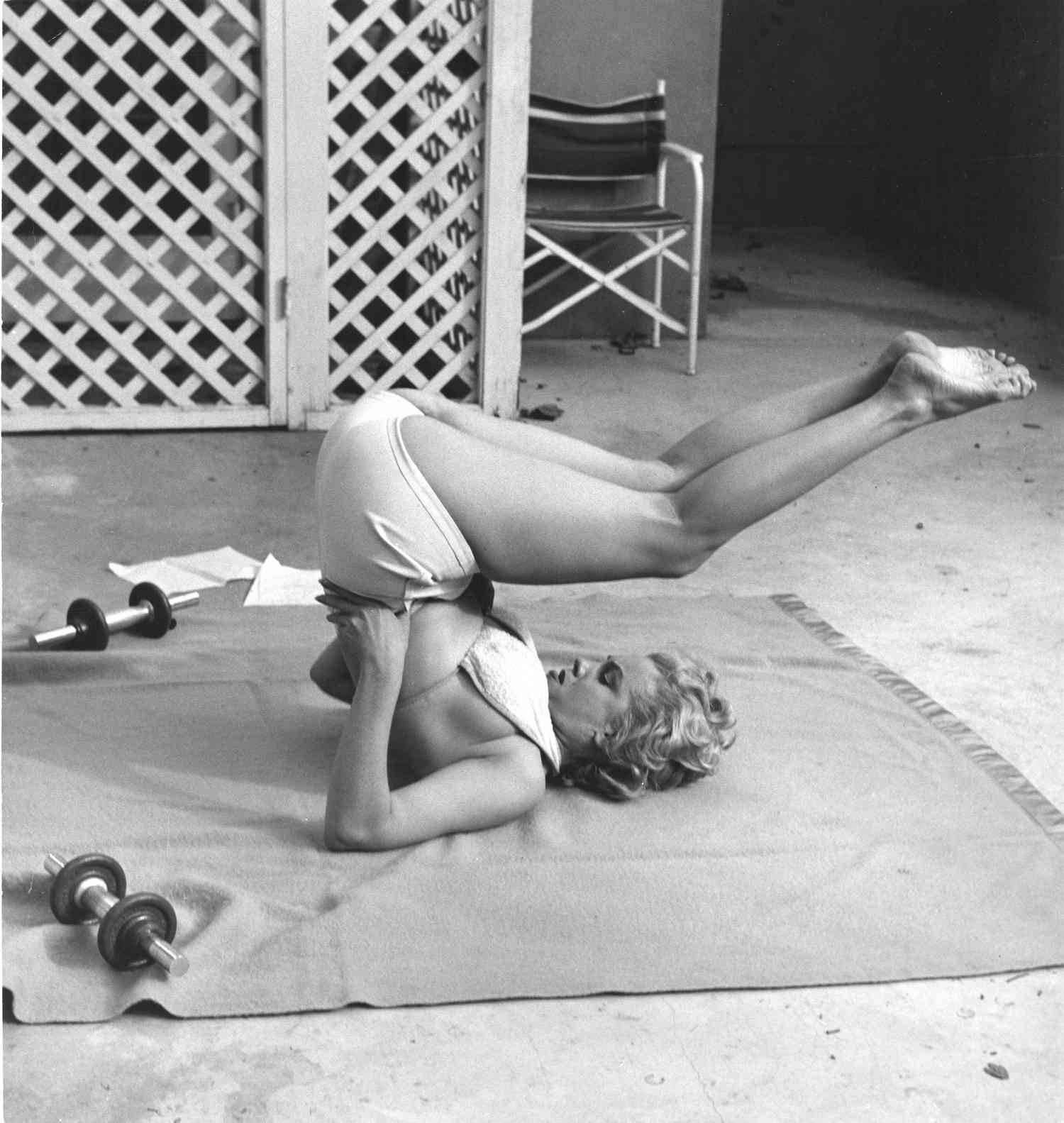 Andre de Dienes Black and White Photograph - Marilyn Monroe Working Out 1953 Oversized Vintage Print
