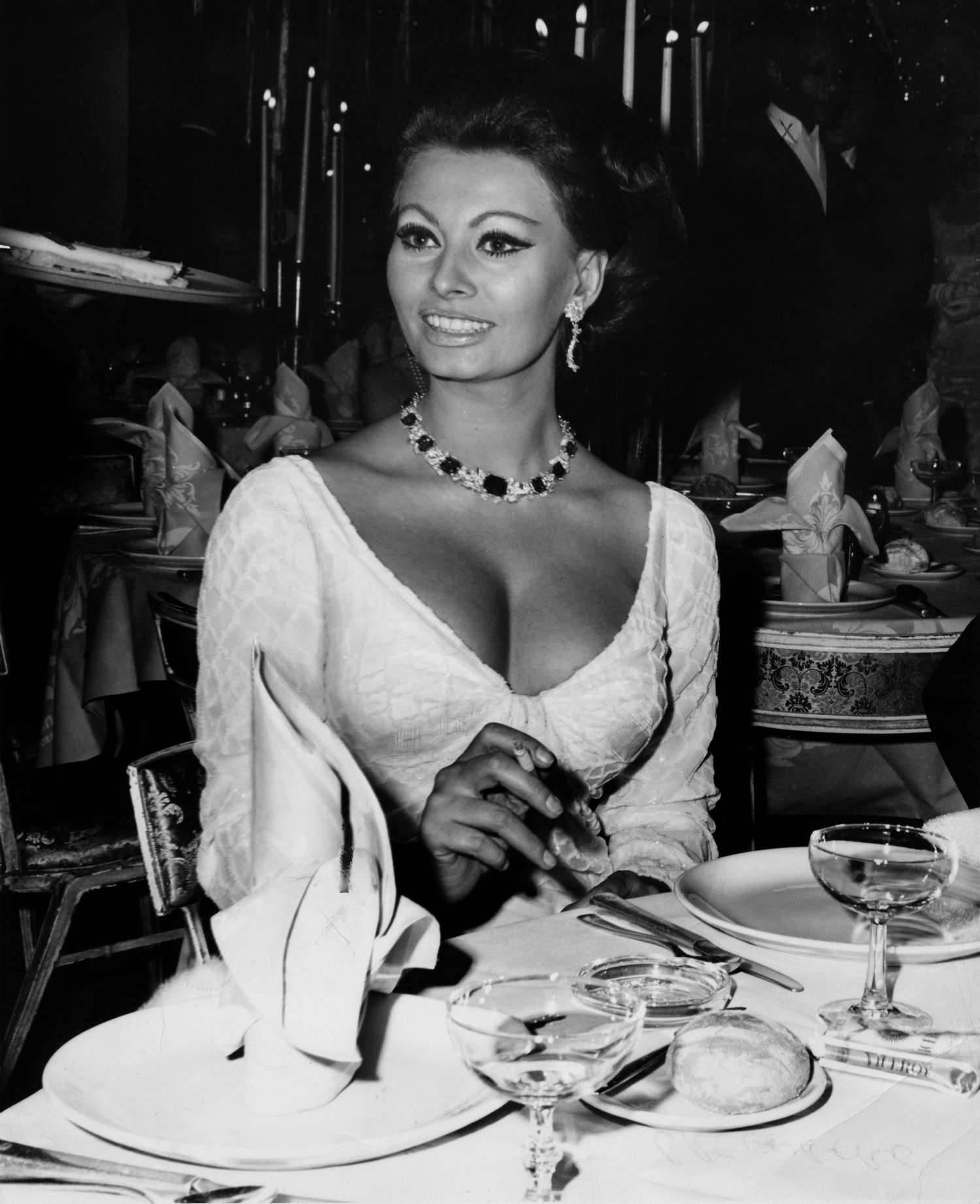 Unknown Black and White Photograph - Sophia Loren at Dinner Fine Art Print