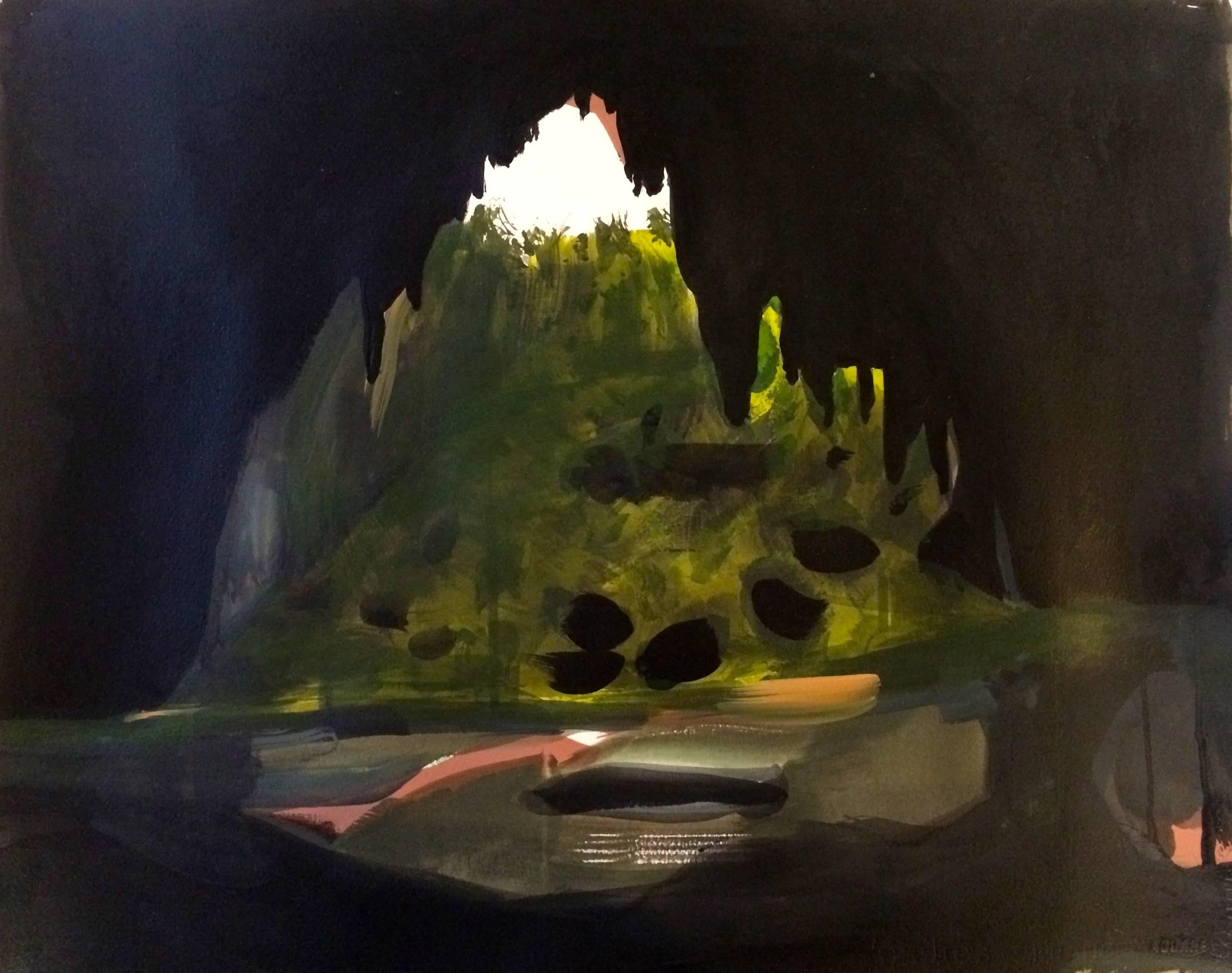 Melora Griffis Landscape Painting – imaginary cave