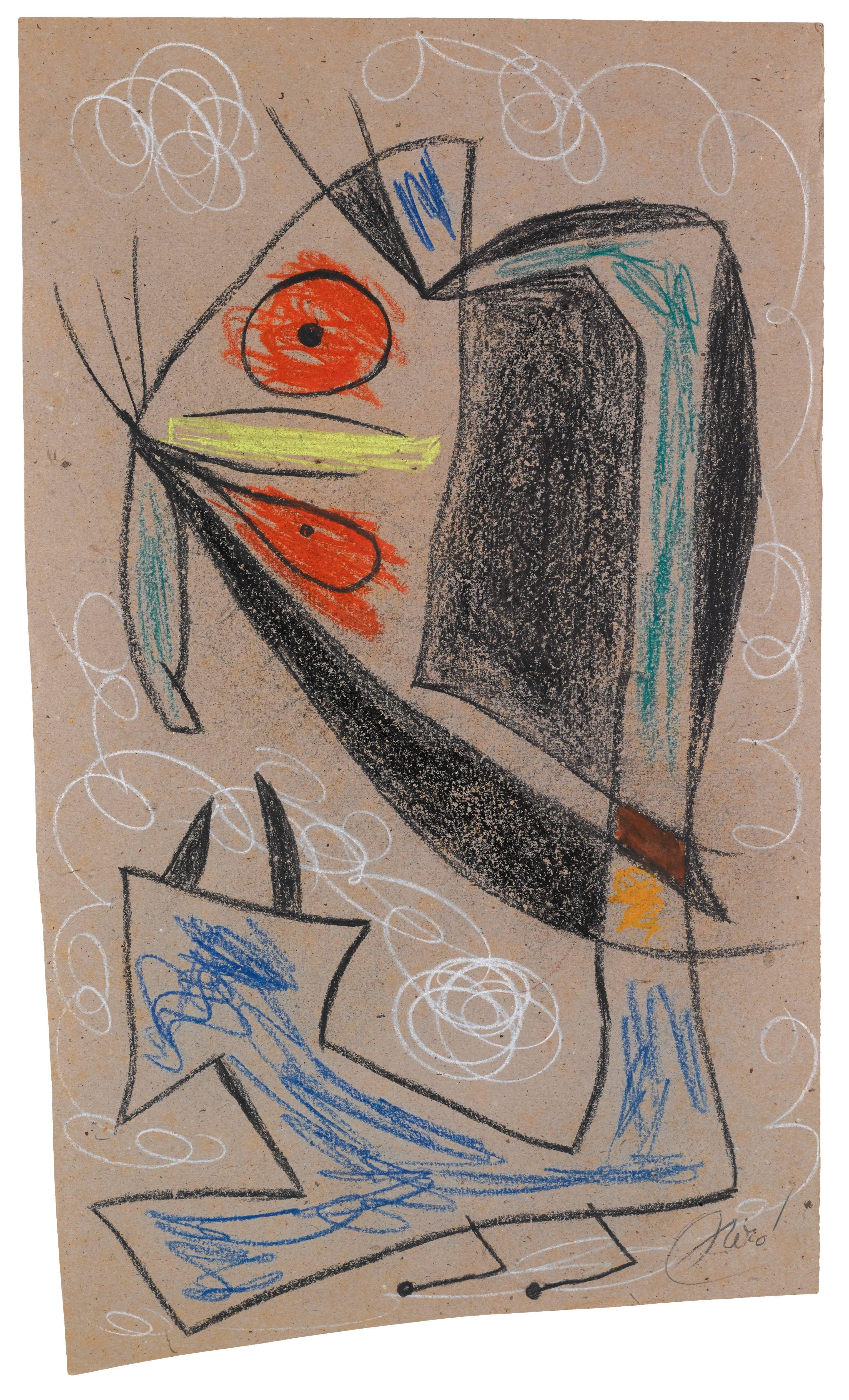 Joan Miro, Personage, unique drawing - Mixed Media Art by Joan Miró