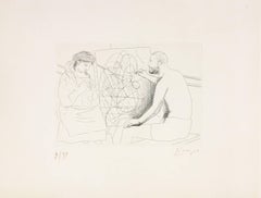 Pablo Picasso, "Peintre et Modele tricotant", Le Chef- d’Œuvre Inconnu, etching
