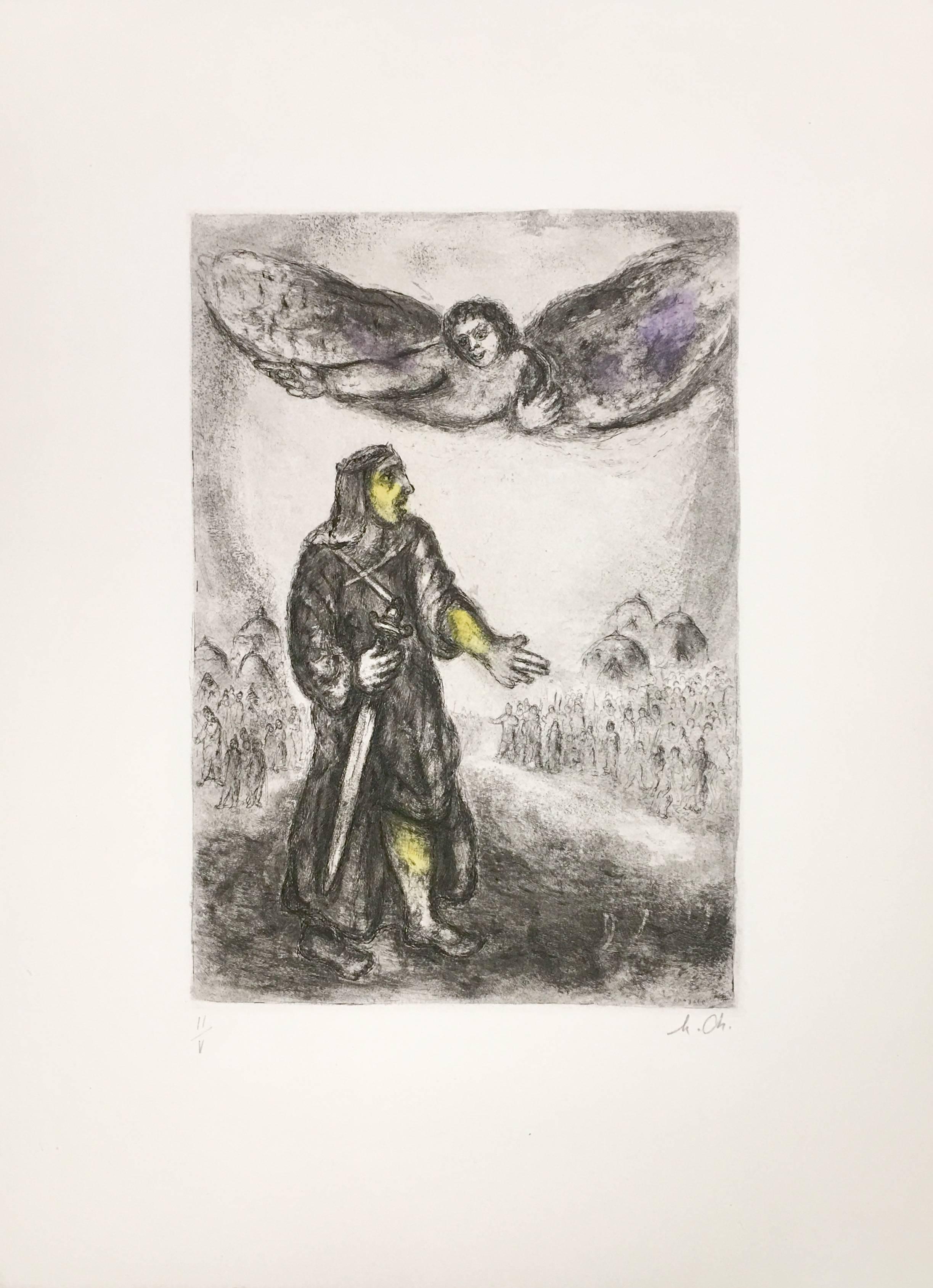 Marc Chagall Figurative Print - Joshua Before Jericho from The Bible (Plate 46)
