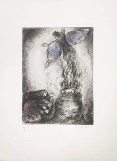 Marc Chagall, Sacrifice of Manoah from The Bible (Plate 53), etching handcolored