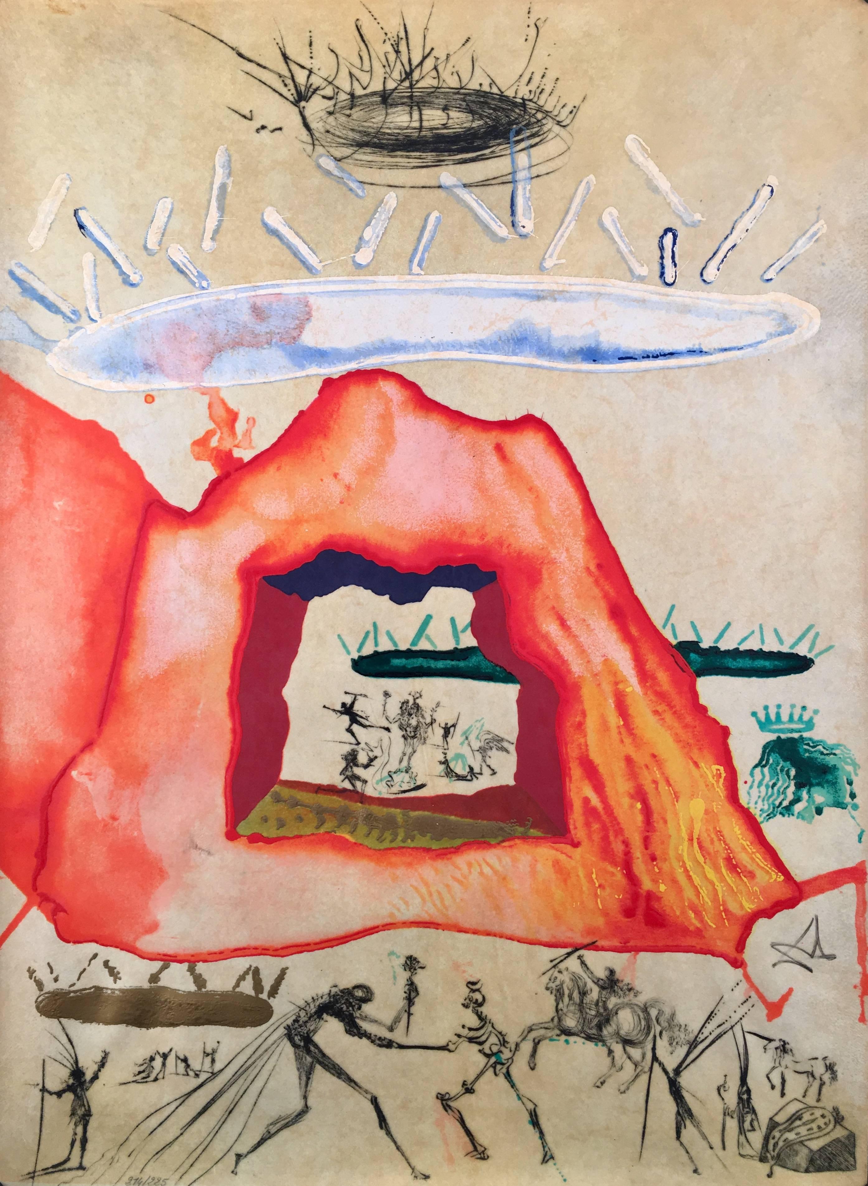 Salvador Dalí Figurative Print - Dalí­, "Le Creuset philosophal" from Alchimie des Philosophes, mixed media