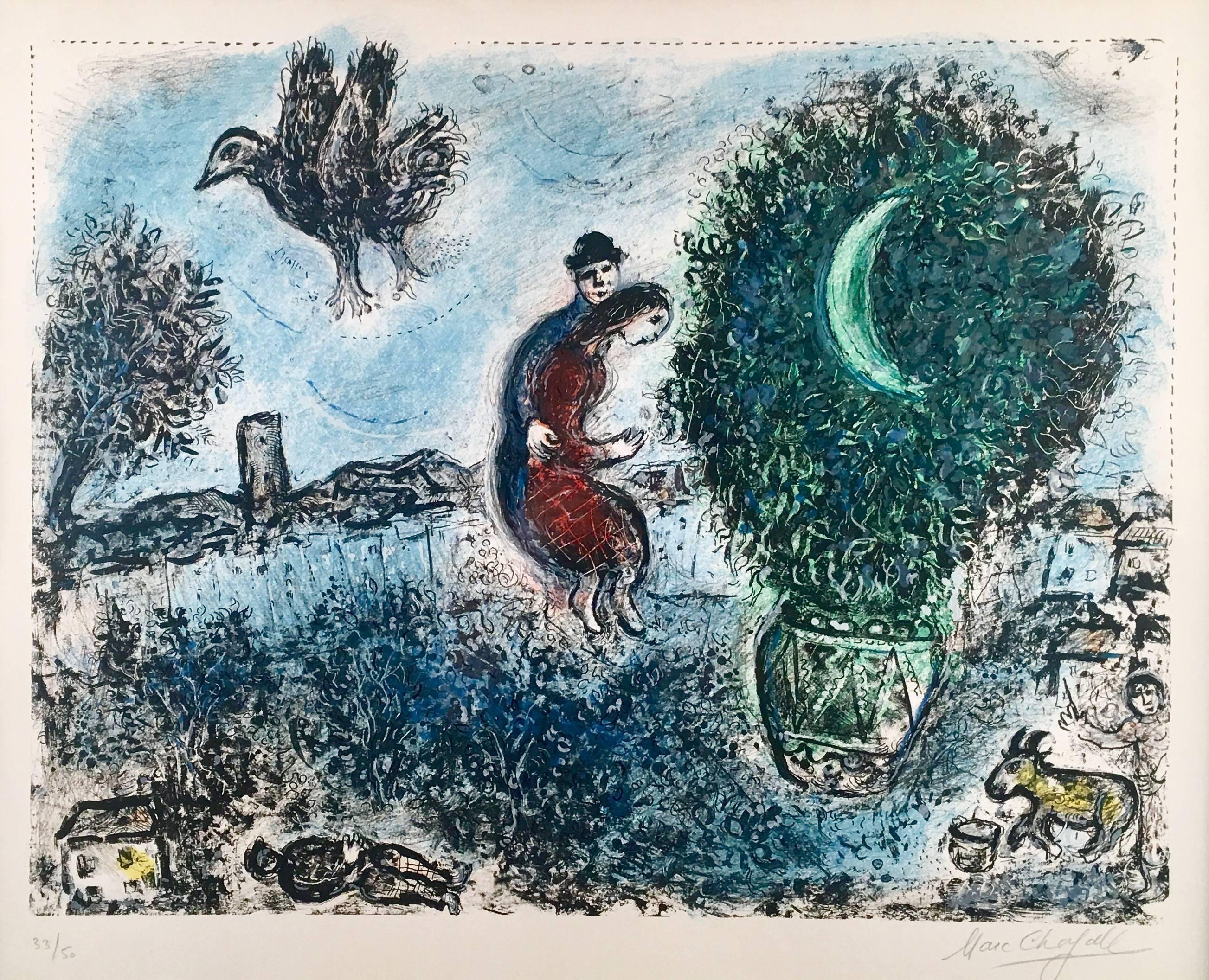 Marc Chagall Figurative Print - La Lune dans le Bouquet