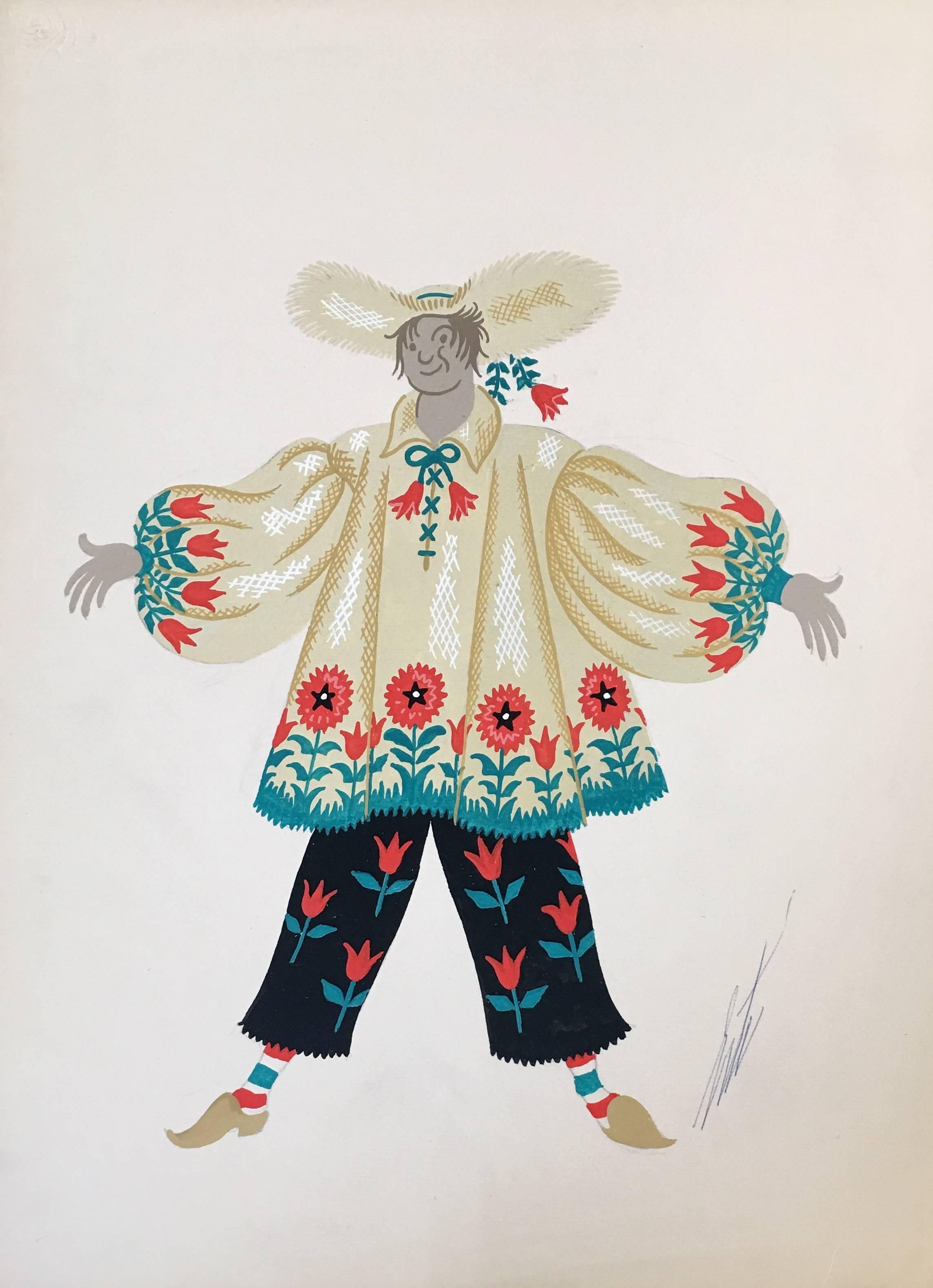 A unique, original gouache on paper by Erté, also known as Romain de Tirtoff. Erté was a vastly diverse artist who excelled in an array of fields including fashion, jewelry, graphic arts, costume and set design for film, theatre, opera, and interior
