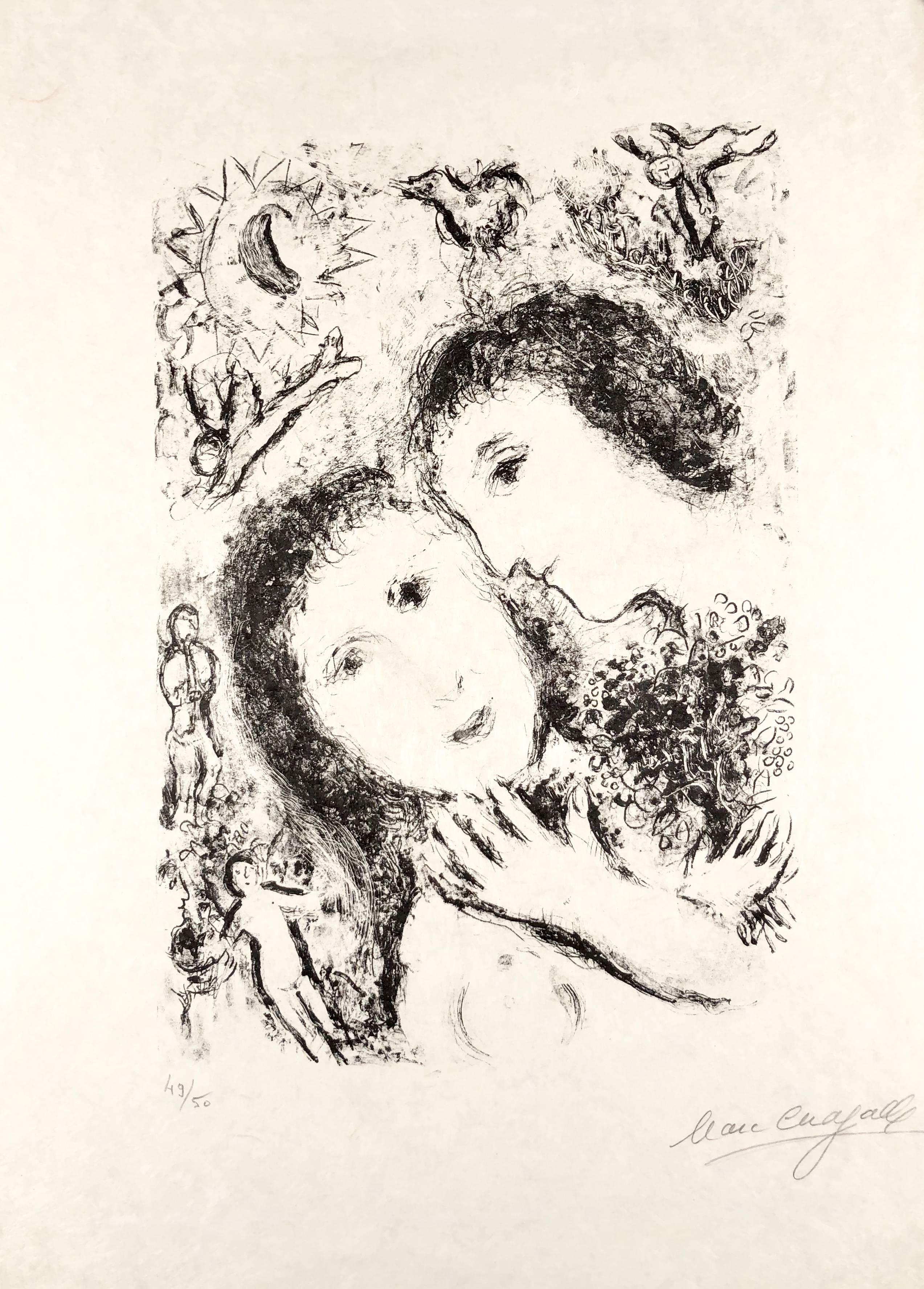 Marc Chagall Figurative Print - Couple with Angels
