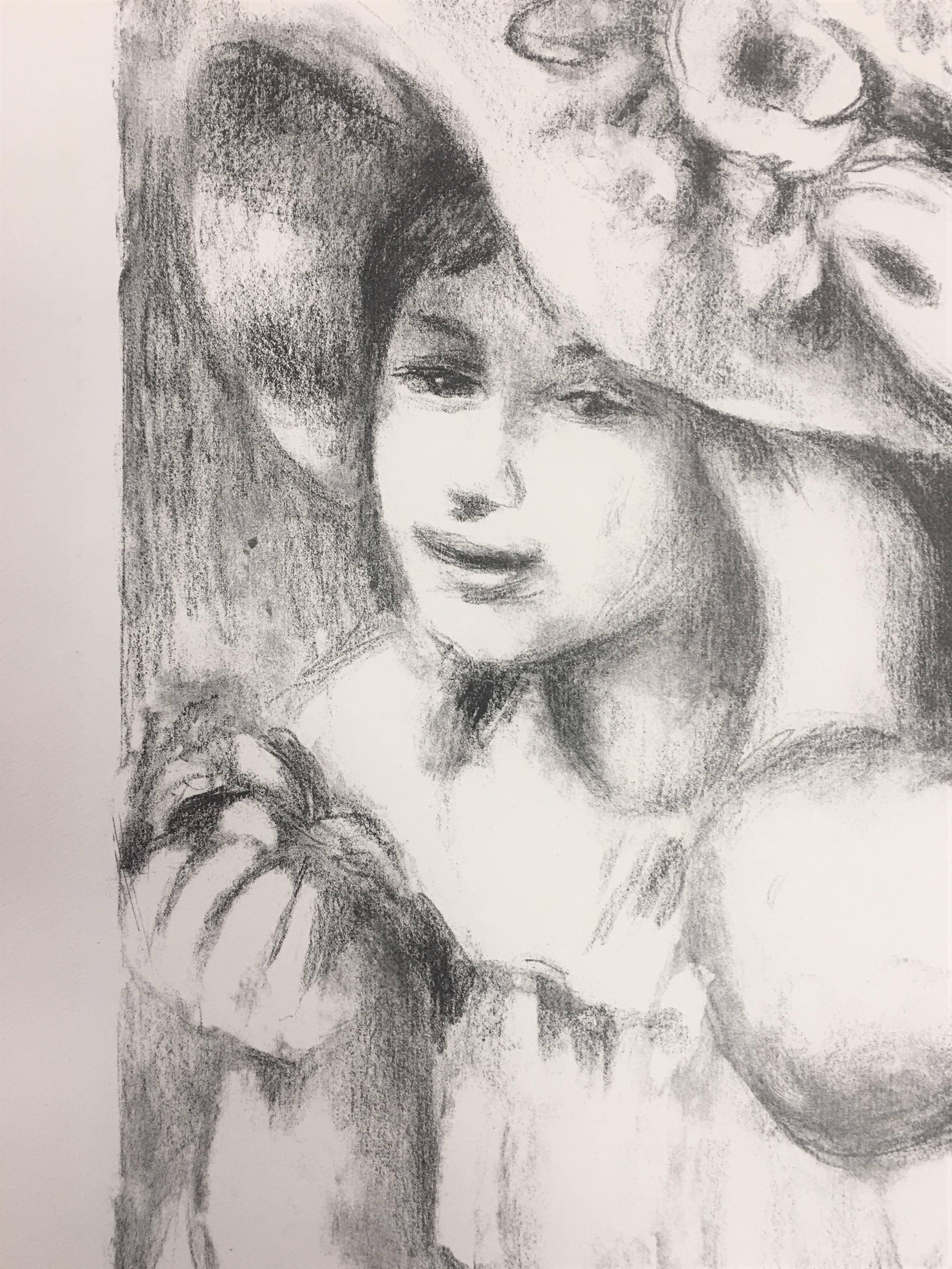 Le Chapeau Épinglé - Gray Portrait Print by Pierre-Auguste Renoir