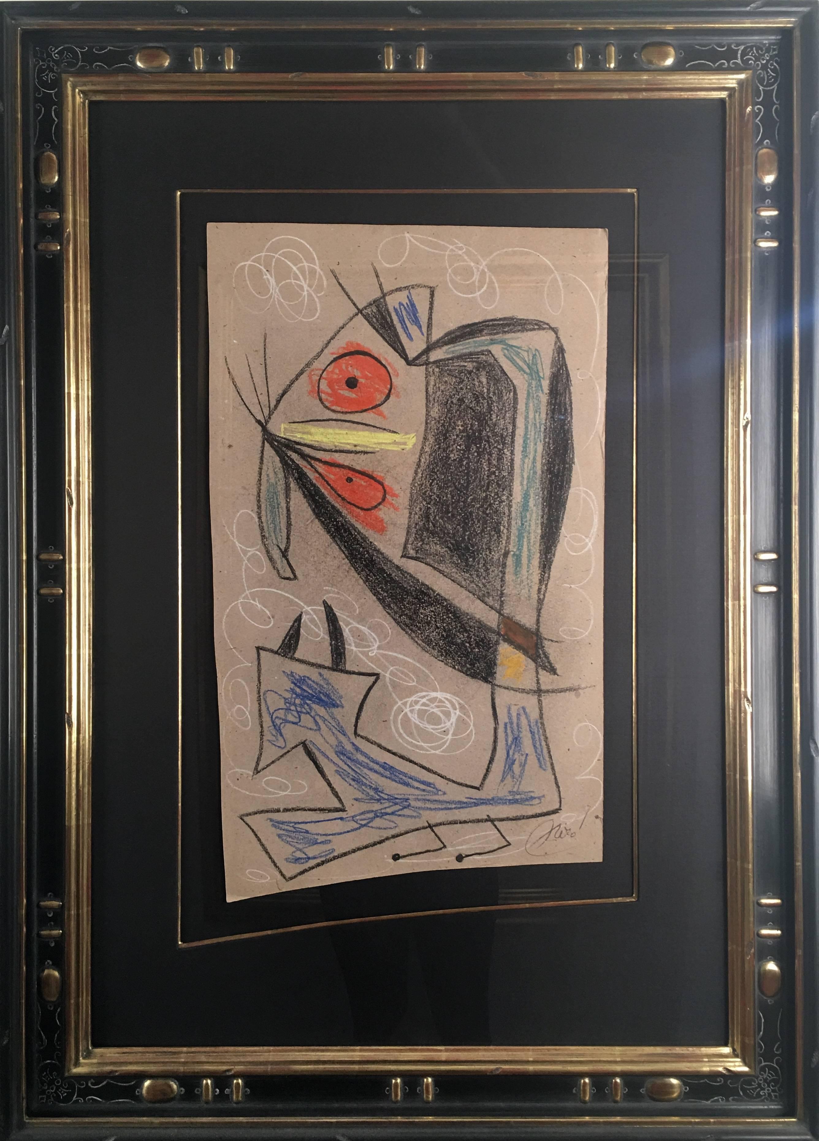 Joan Miro, Personage, unique drawing - Expressionist Mixed Media Art by Joan Miró