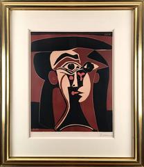 Pablo Picasso, "Tête de Femme", original linoleum cut, hand signed
