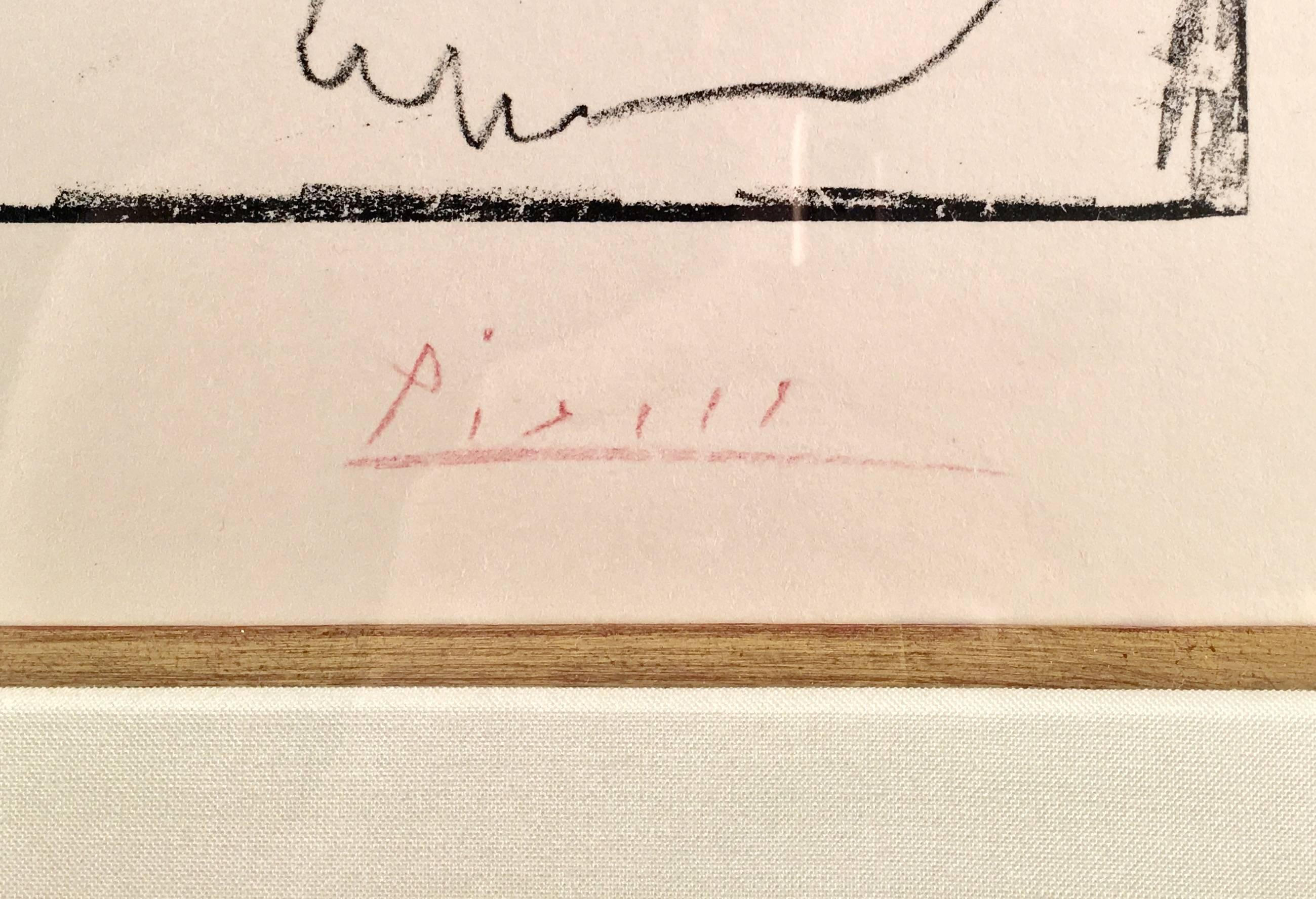This piece is an original lithograph on zinc by Pablo Picasso, 1957. This composition was published for the benefit of the newspaper 