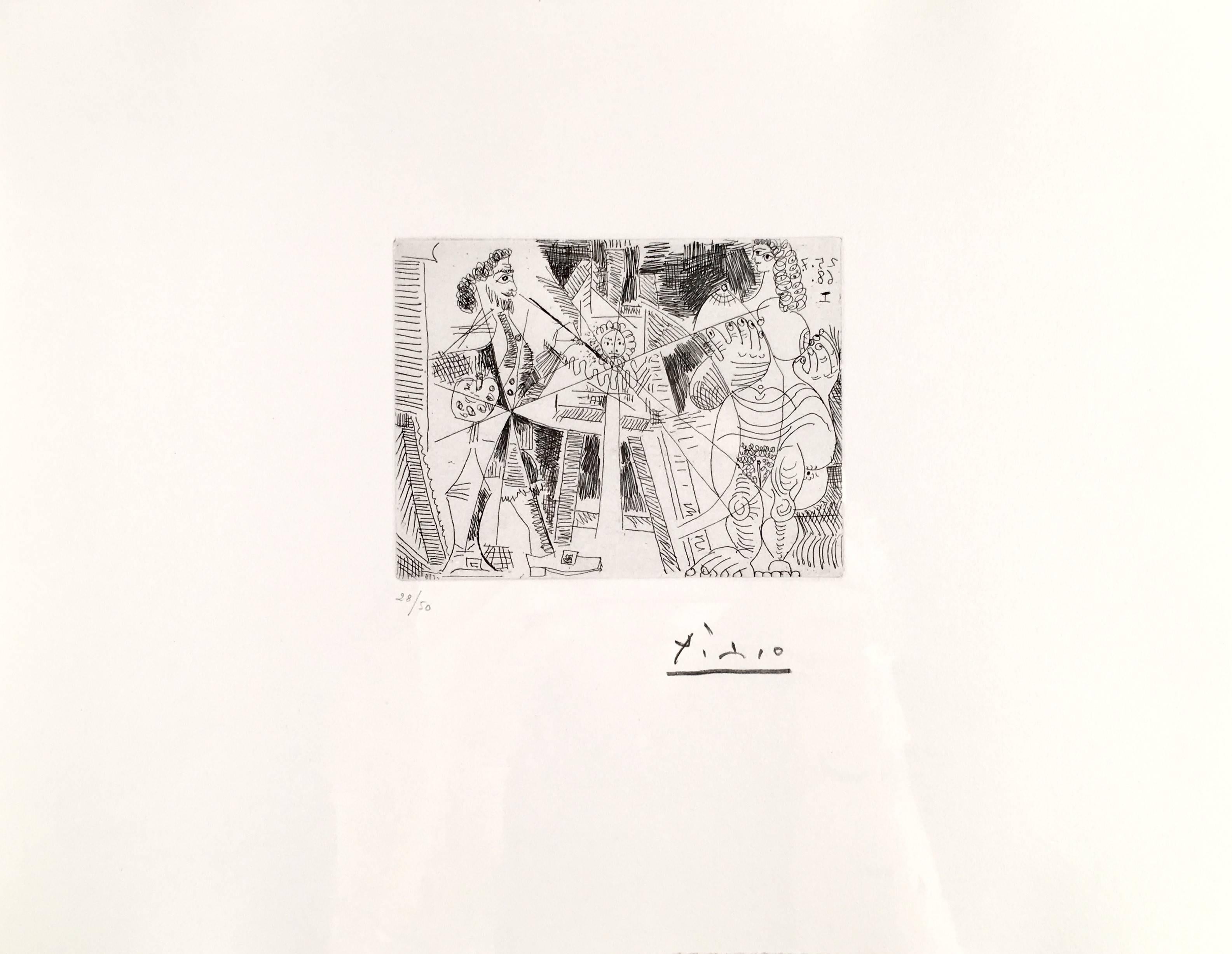 Pablo Picasso Figurative Print - Picasso, Peintre espagnol faisant le portrait d'une femme nue from 347 Series
