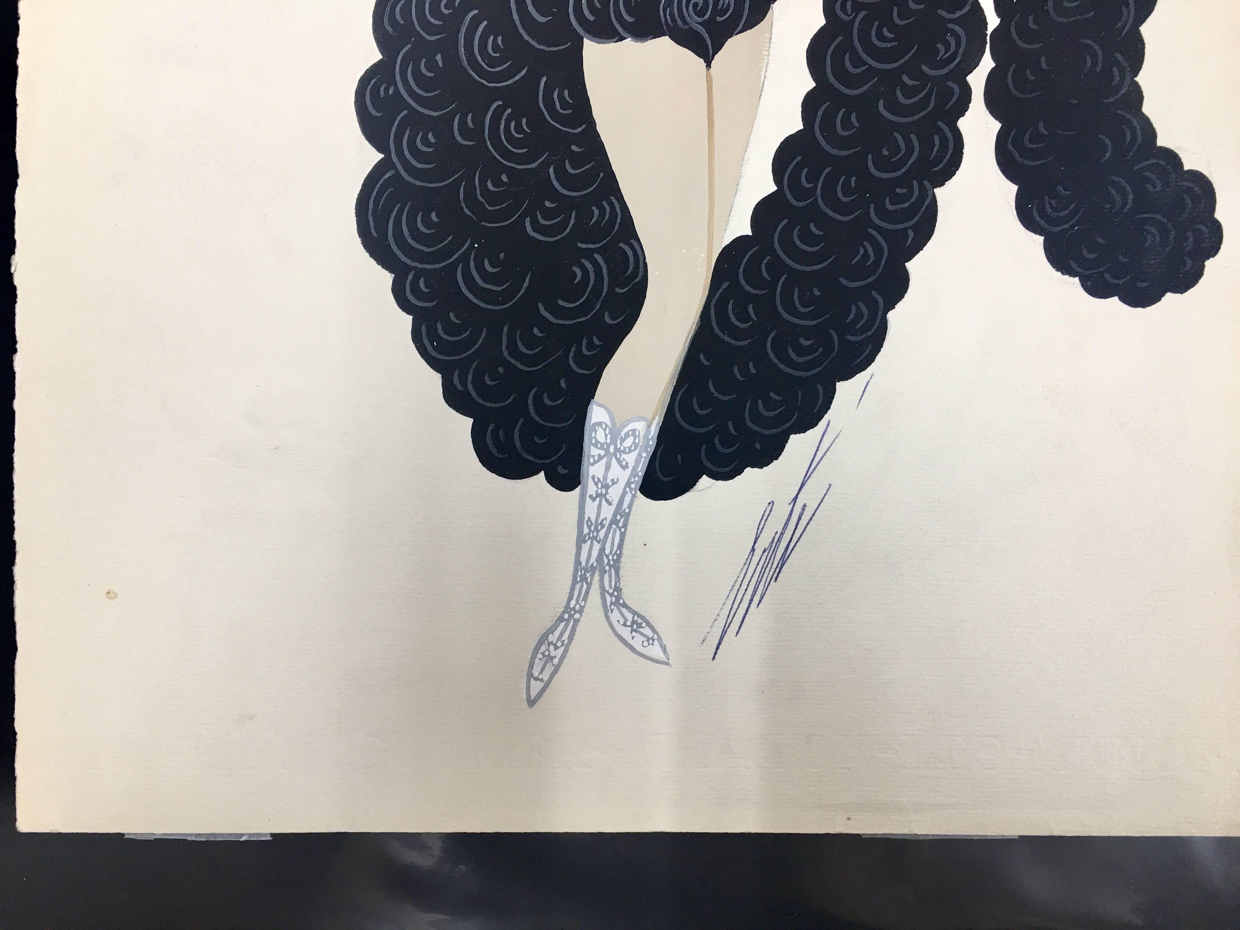 Erte, Les chatters, version deuxieme, gouache unique - Moderne Painting par Erté