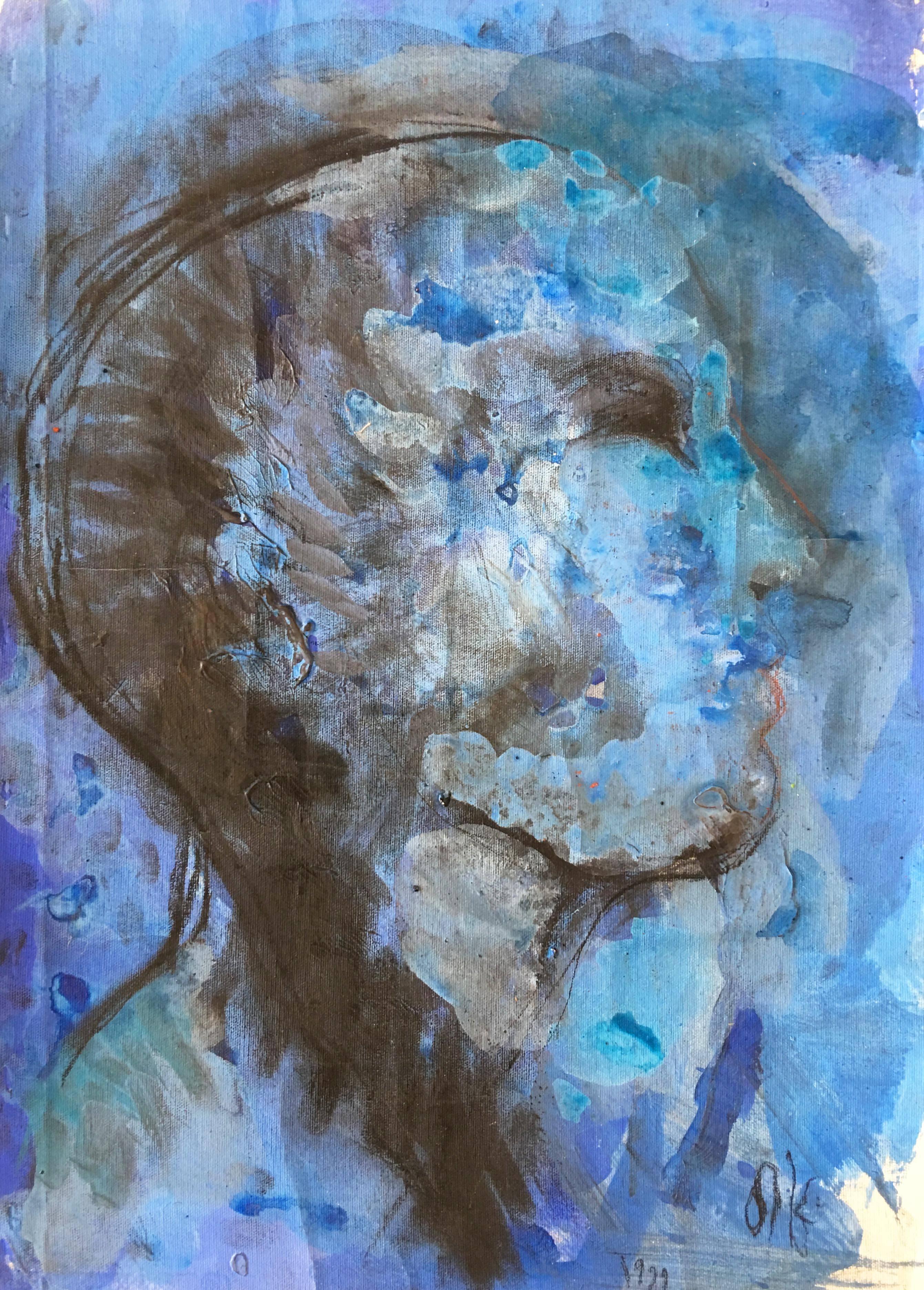Elisabeth Ollé Curiel Figurative Painting - Oil Painting Titled: Cabeza Azul