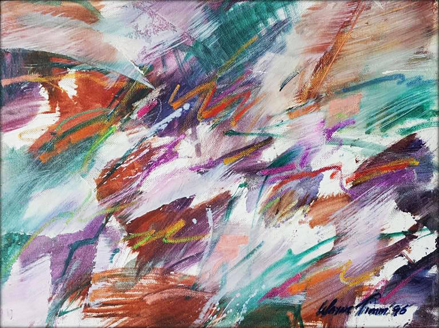 Abstract Painting di Wayne Timm - Olio su tavola intitolato: Passatempo, 1996