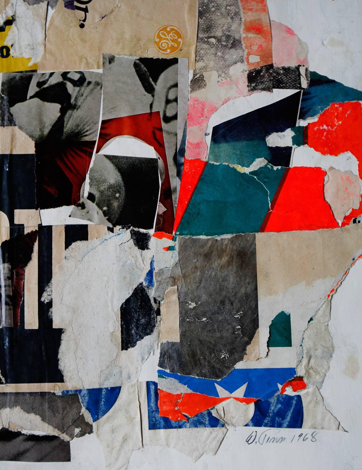 Collage de papier et d'adhésif par Wayne Timm

Le collage mesure 13 3/4 x 15 1/2 in. 

Dans les années 1960, Wayne Timm a côtoyé des artistes comme Warhol, Lichtenstein, Rauchenburg et bien d'autres, à l'époque où il avait un studio d'art à New York