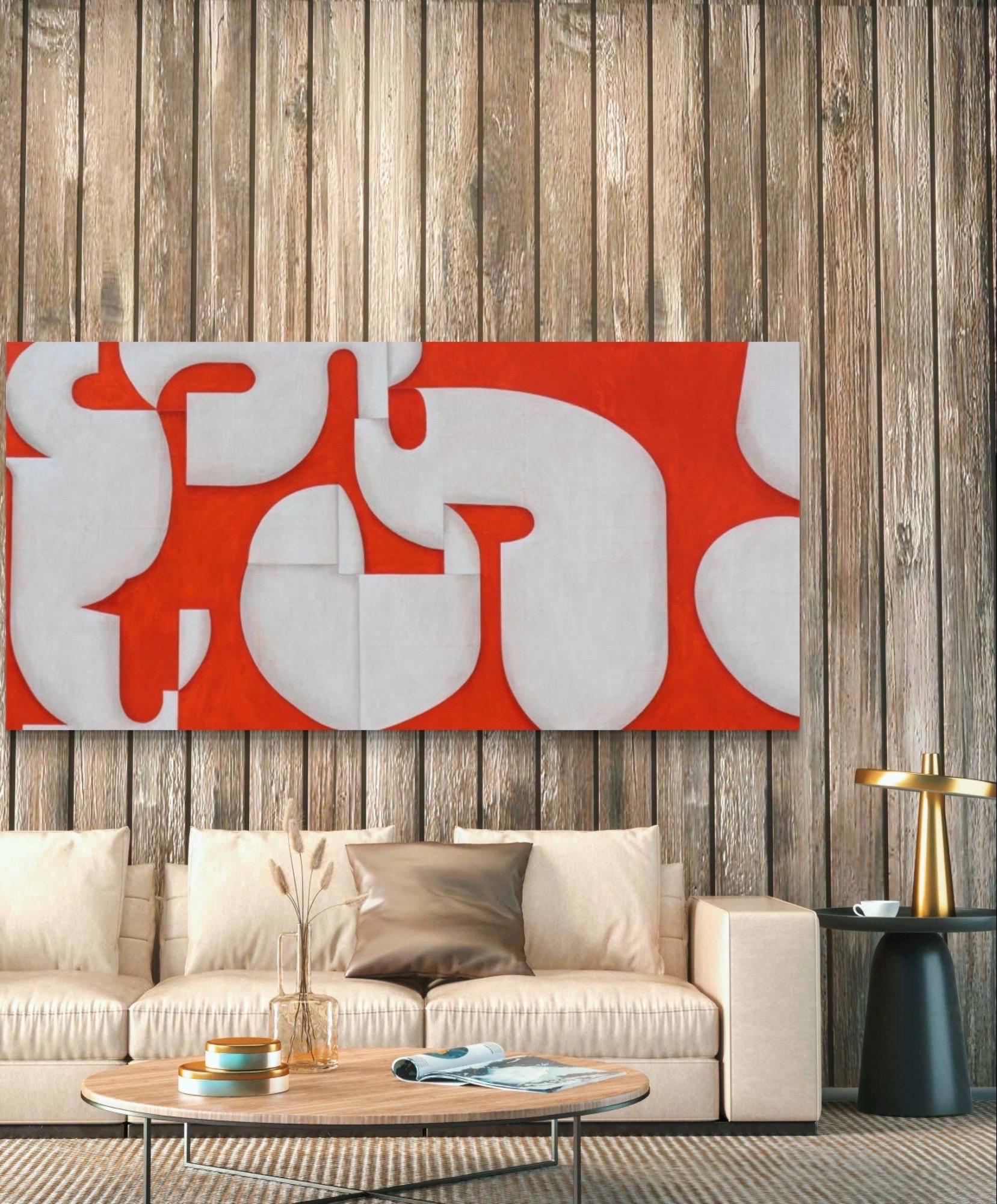 Acrylique sur papier sur toile intitulée : PDP 1419 2024 40 x 80 - Gris Abstract Painting par Cecil Touchon