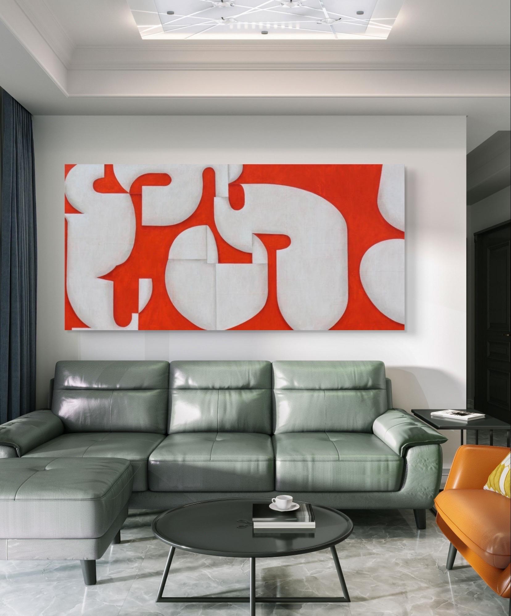 Acrylique sur papier sur toile intitulée : PDP 1419 2024 40 x 80 - Géométrique abstrait Painting par Cecil Touchon