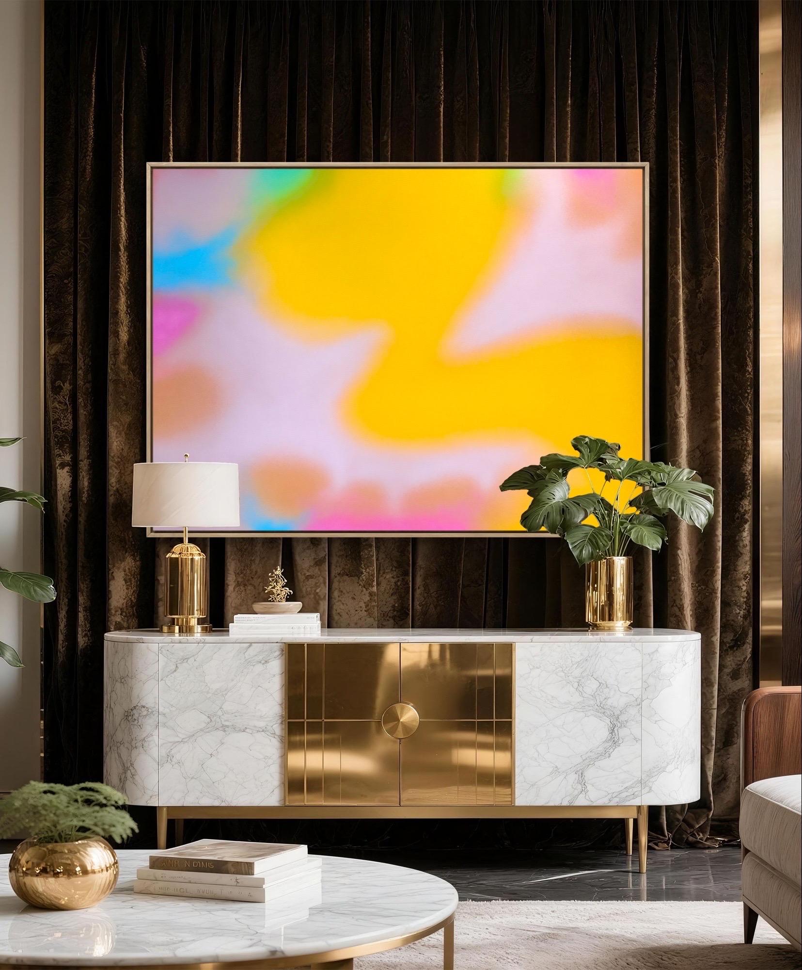 Acrylic Painting on wood Panel Titled “Happy Haze VlI - Beige Abstract Painting by William Finlayson