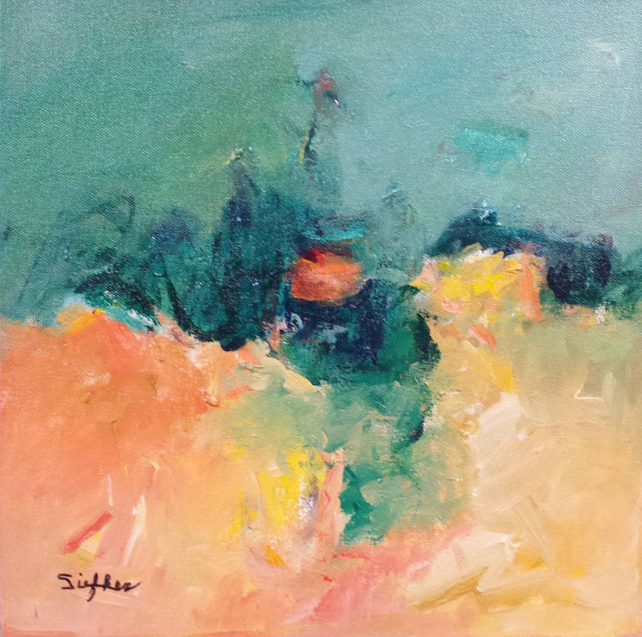 Abstract Painting Mary Lou Siefker - Un moment vert