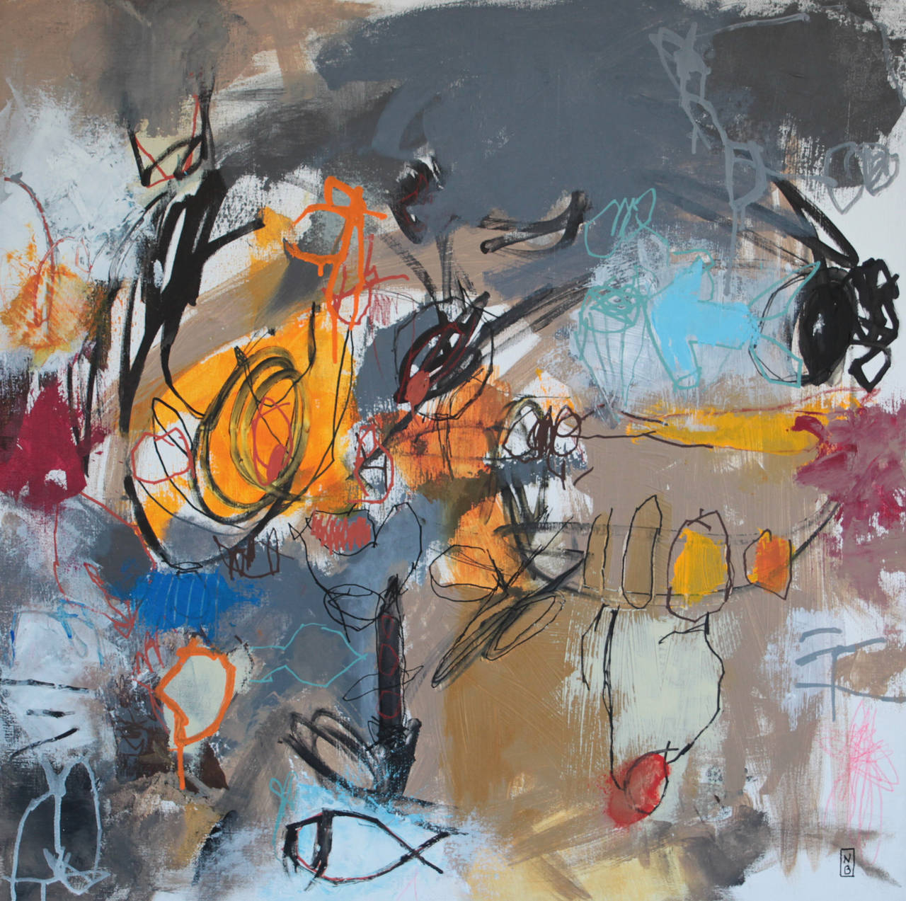 Nadine Bourgne Abstract Painting – Gemälde auf Leinwand mit dem Titel: Morgen, Nacht und Tag