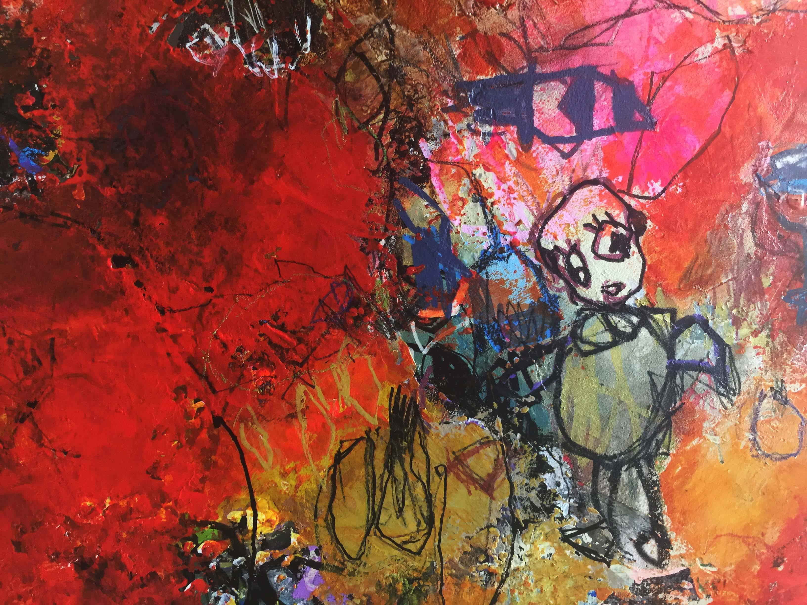 Huile sur toile intitulée : « Red Grass River »  - Expressionnisme abstrait Painting par Nadine Bourgne
