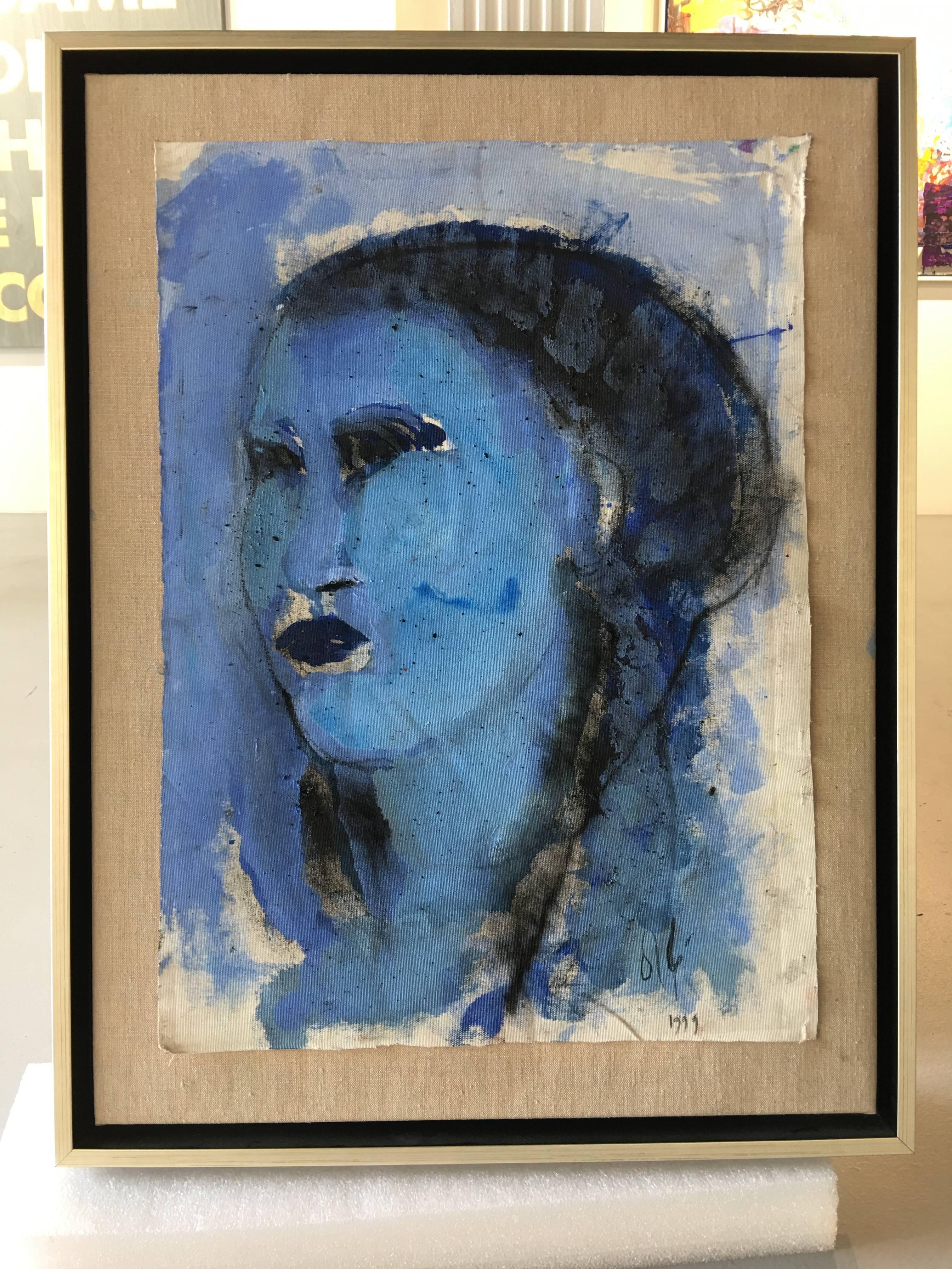 Öl auf Leinwand mit dem Titel Estudios Azul (Grau), Figurative Painting, von Elisabeth Ollé Curiel