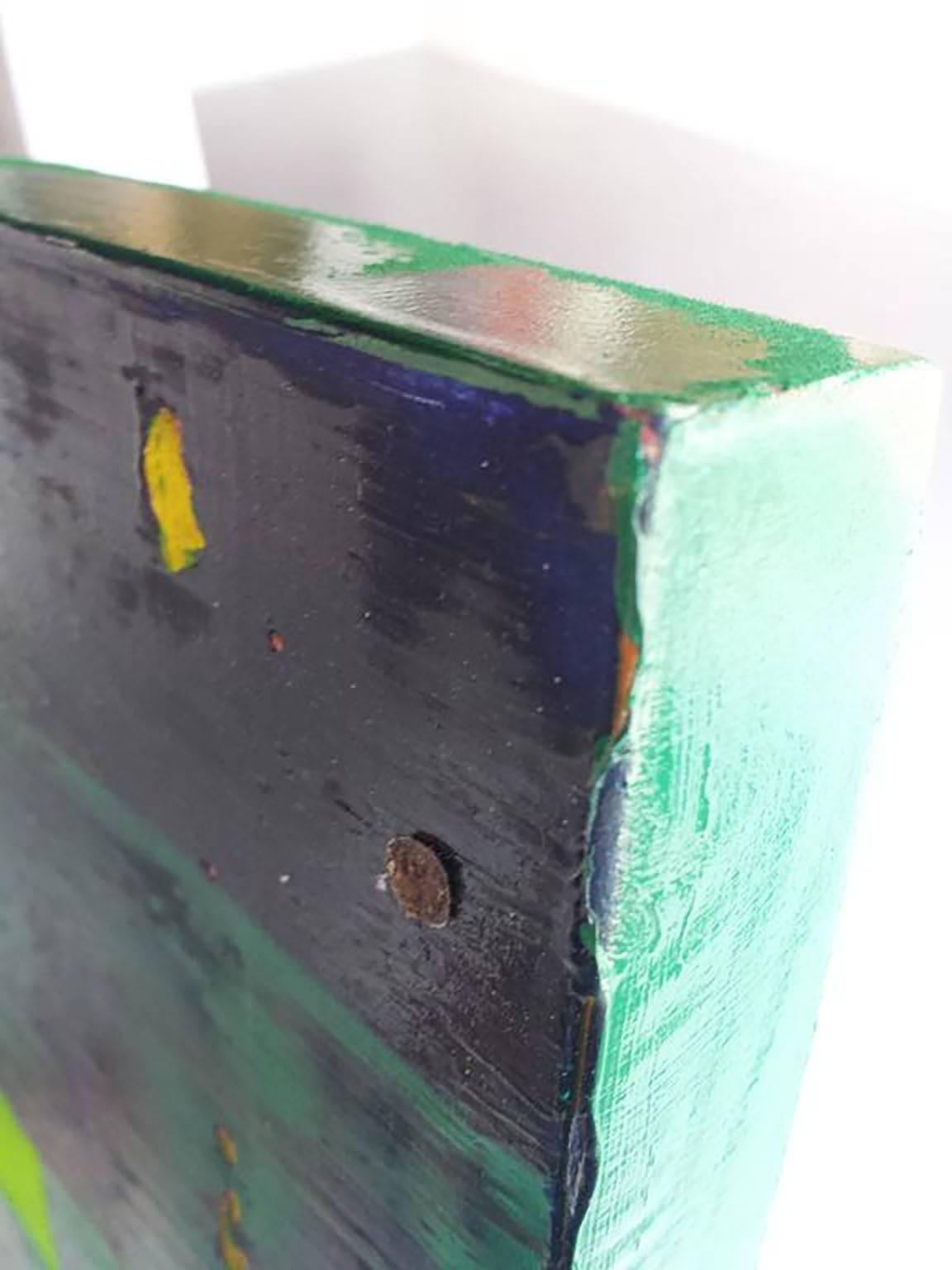 Pittura a olio su pannello di legno 
colori: verde blu arancione  

Nata a L'Avana, Cuba, alla fine degli anni '70, durante un periodo ben documentato di oppressione religiosa e politica, l'artista espressionista astratta Mirtha Moreno è immigrata